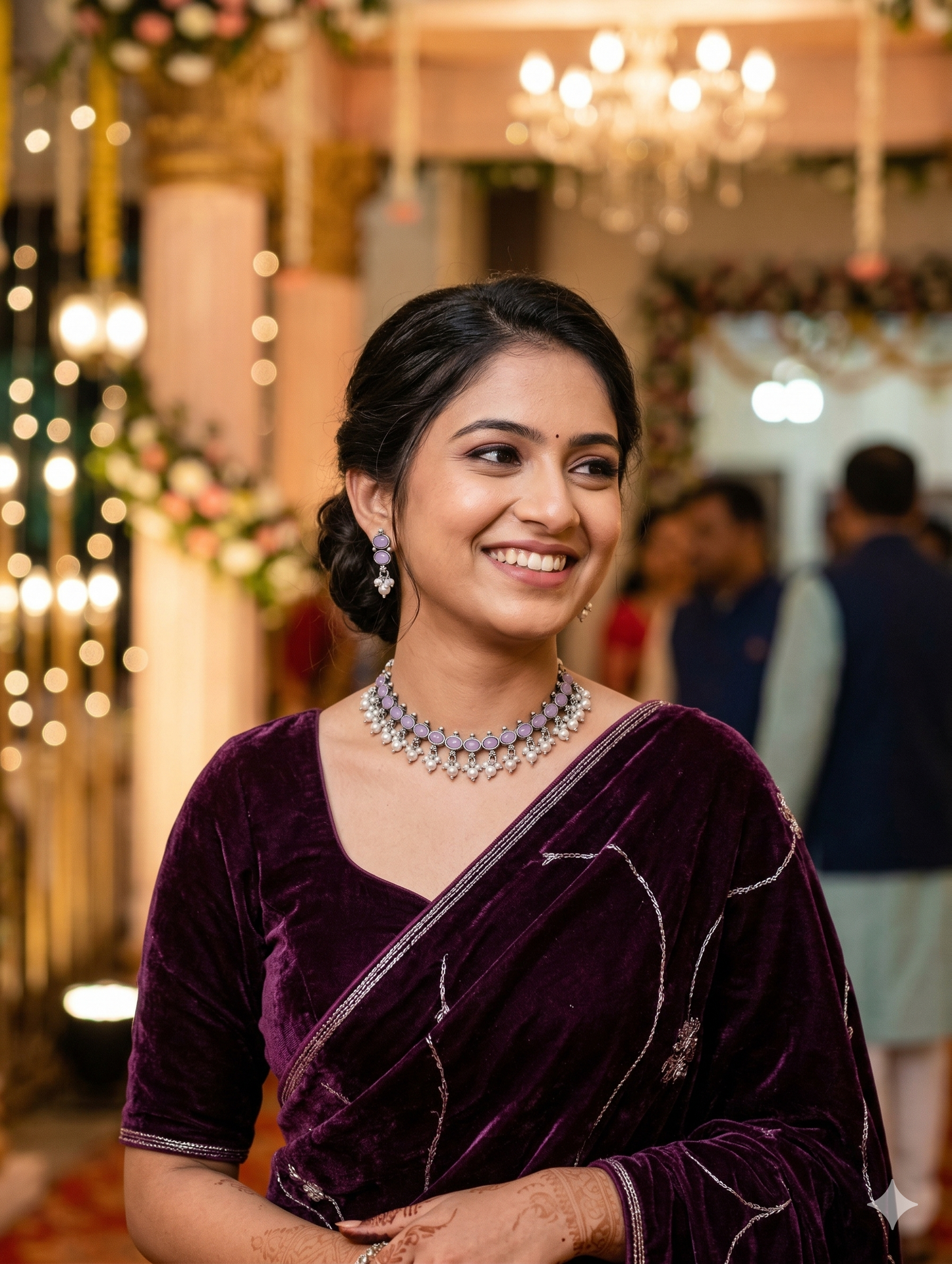 Guttapusalu Oxidized Silver Polki Choker set