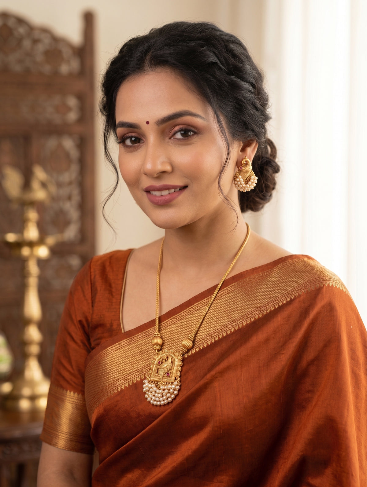 Pearl hand setted Peacock Pendant Chain Stud set