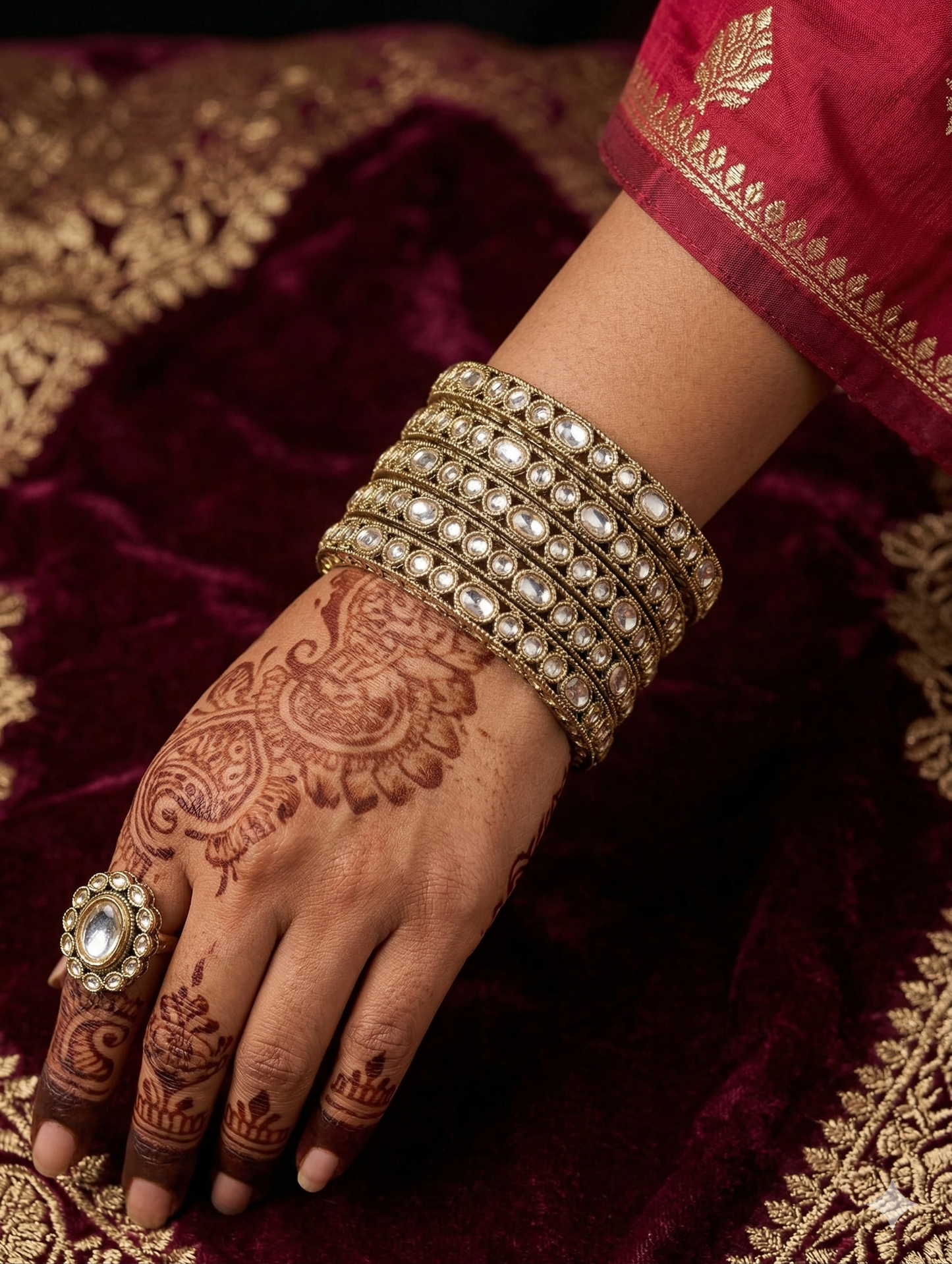 Light Mehandi polish Polki stone Bangles - Set of 4