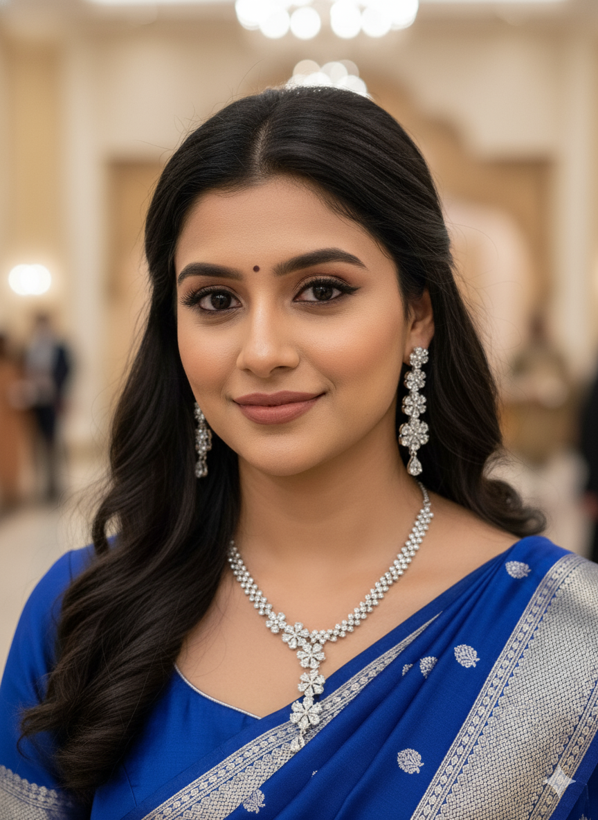 White gold plated Unique CZ Necklace and Earrings set