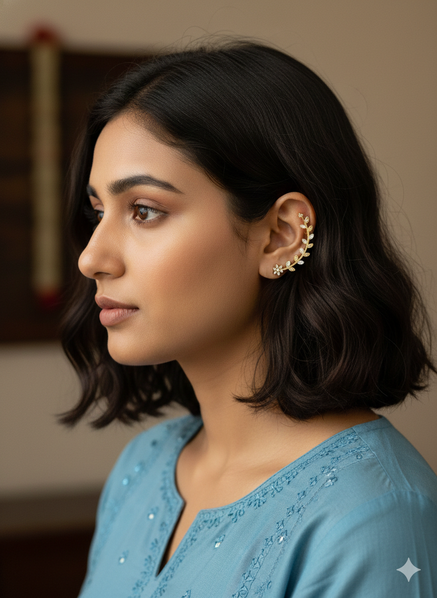 One gram gold plated CZ Cuff Earrings - Simpliful