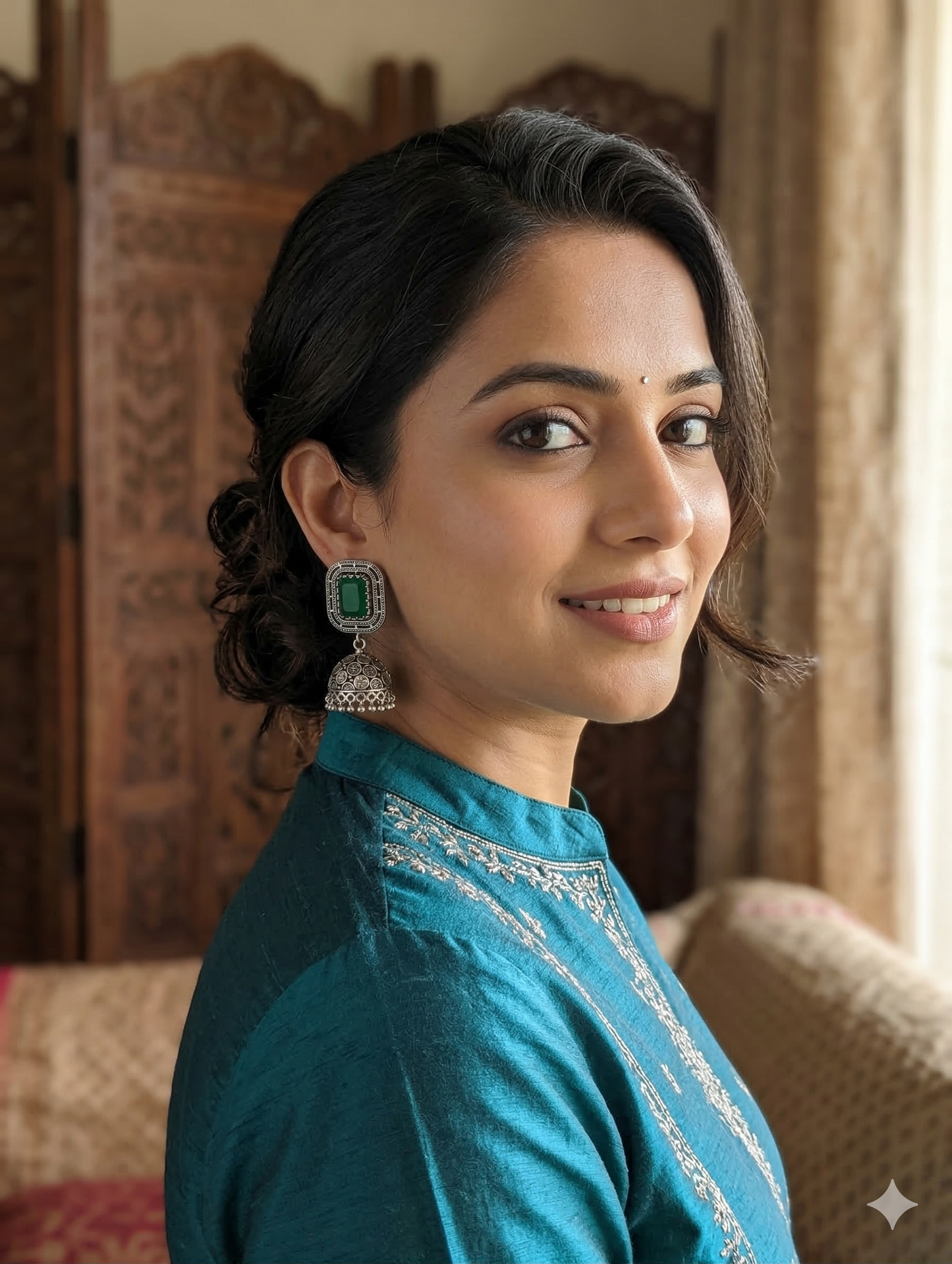 Oxidized silver Rectangle stud Jhumka earrings - Simpliful