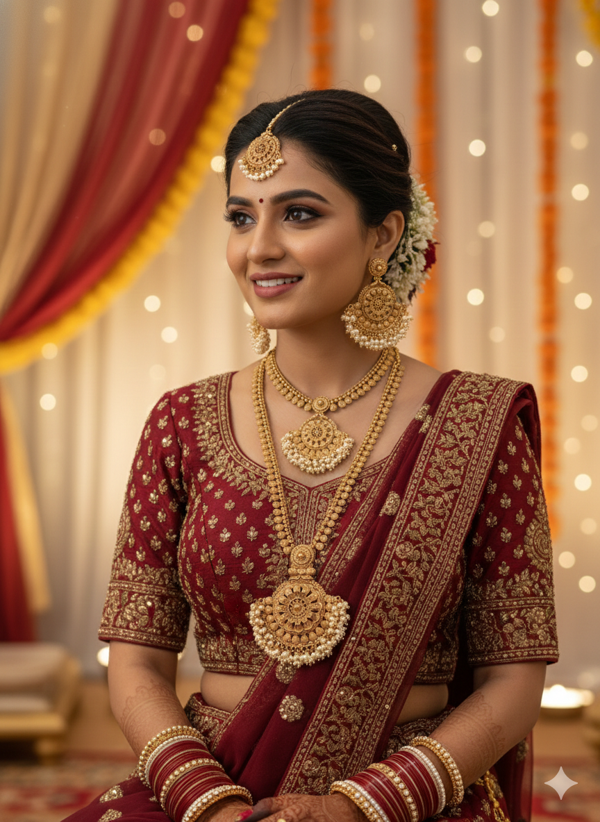 Bright Gold plated Bridal combo set - D1 - Simpliful