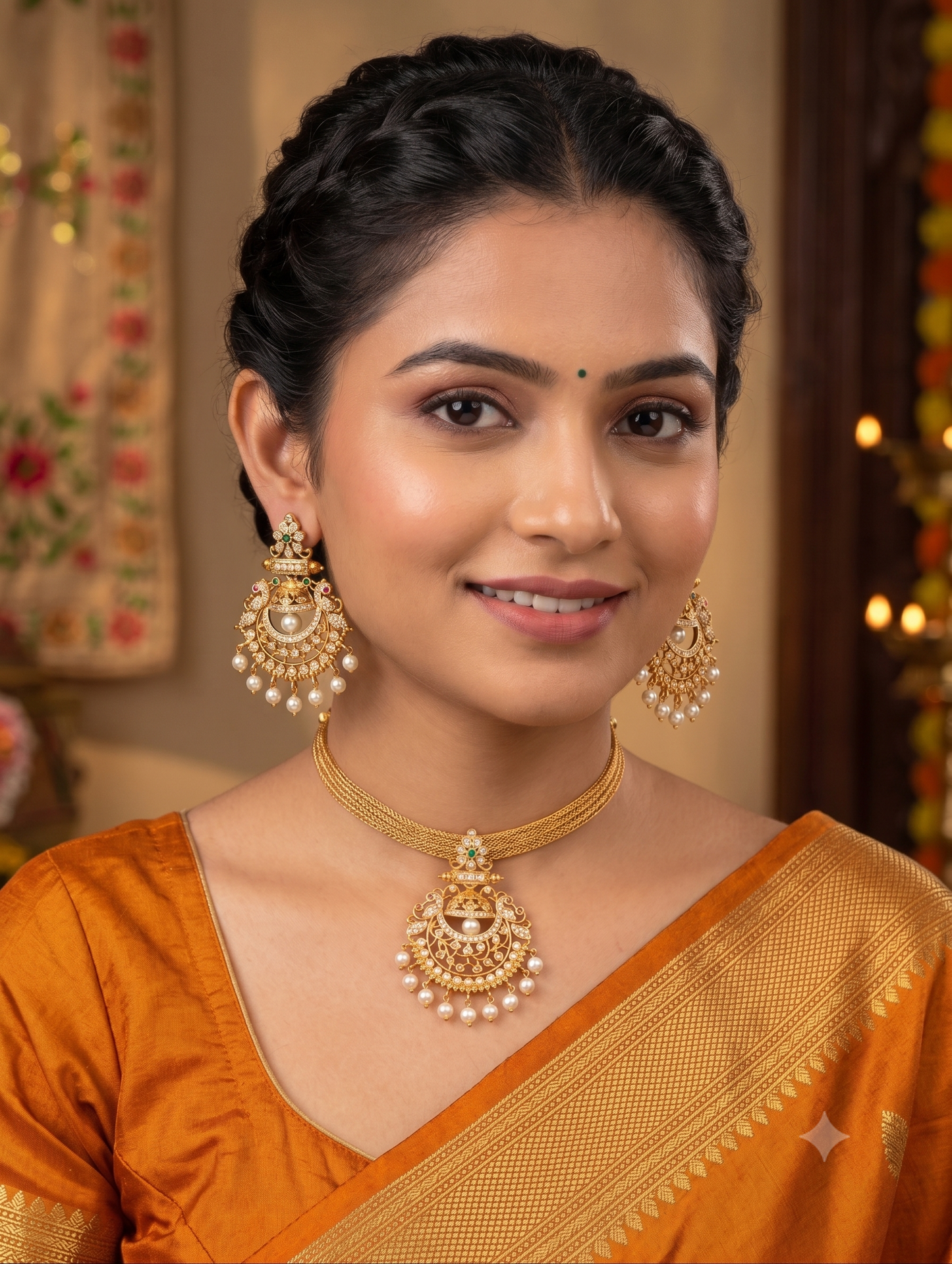 Antique Chandbali design CZ Choker set