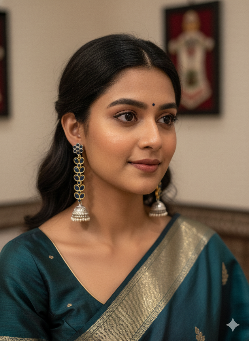 Dual tone German silver CZ Dangle Jhumka earrings