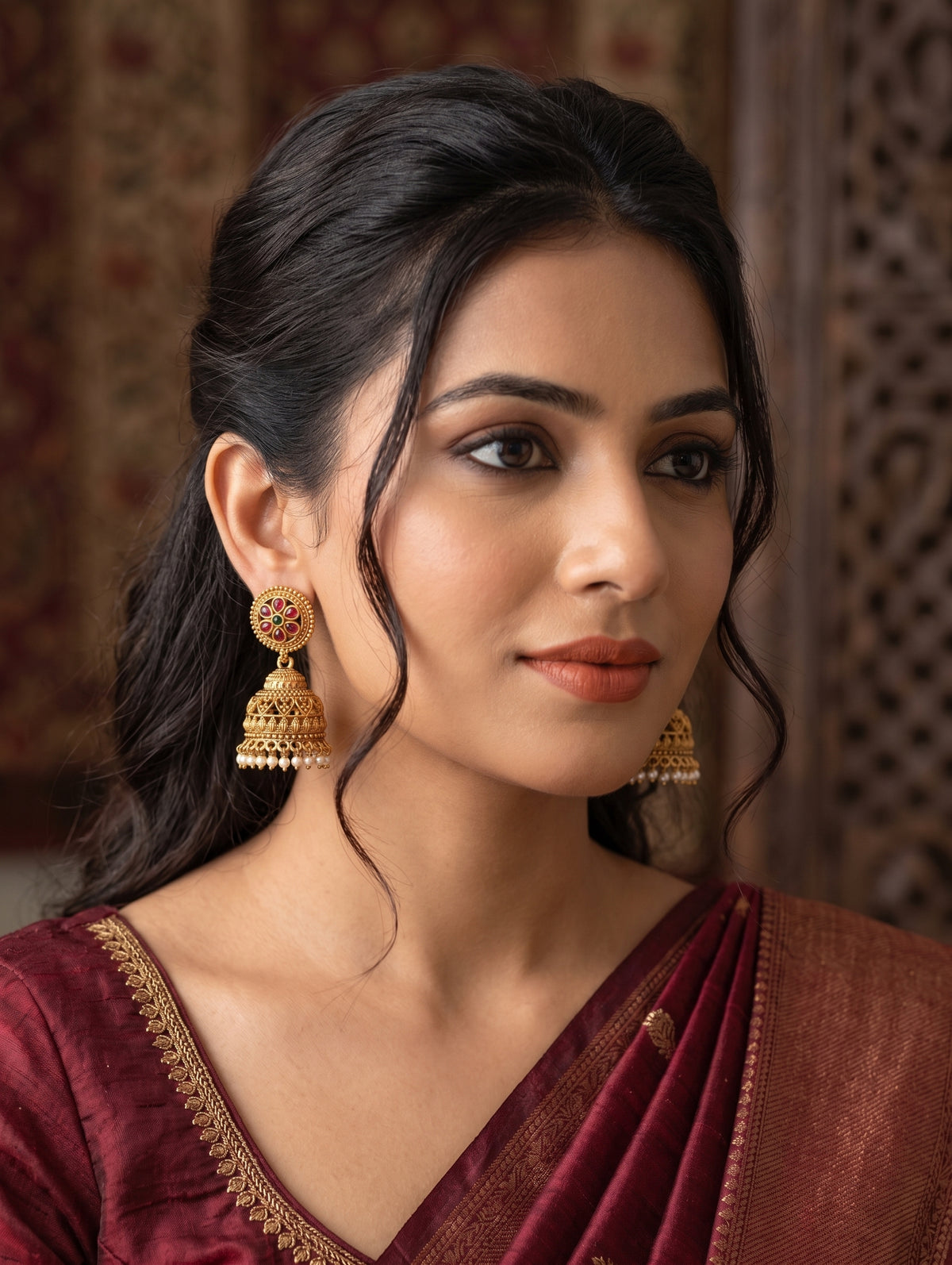 Antique gold plated Kemp Jhumki