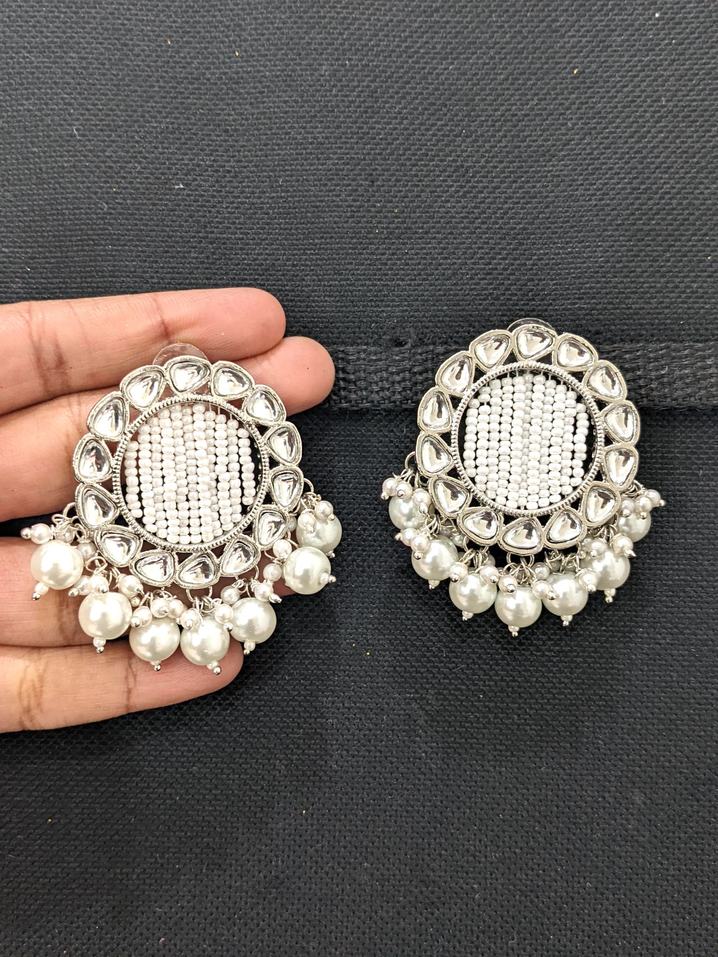 Silver rhodium plated Large Stud Earrings
