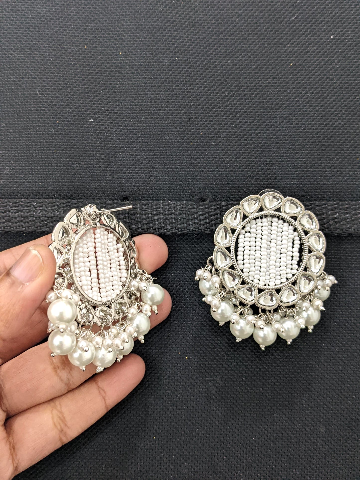 Silver rhodium plated Large Stud Earrings