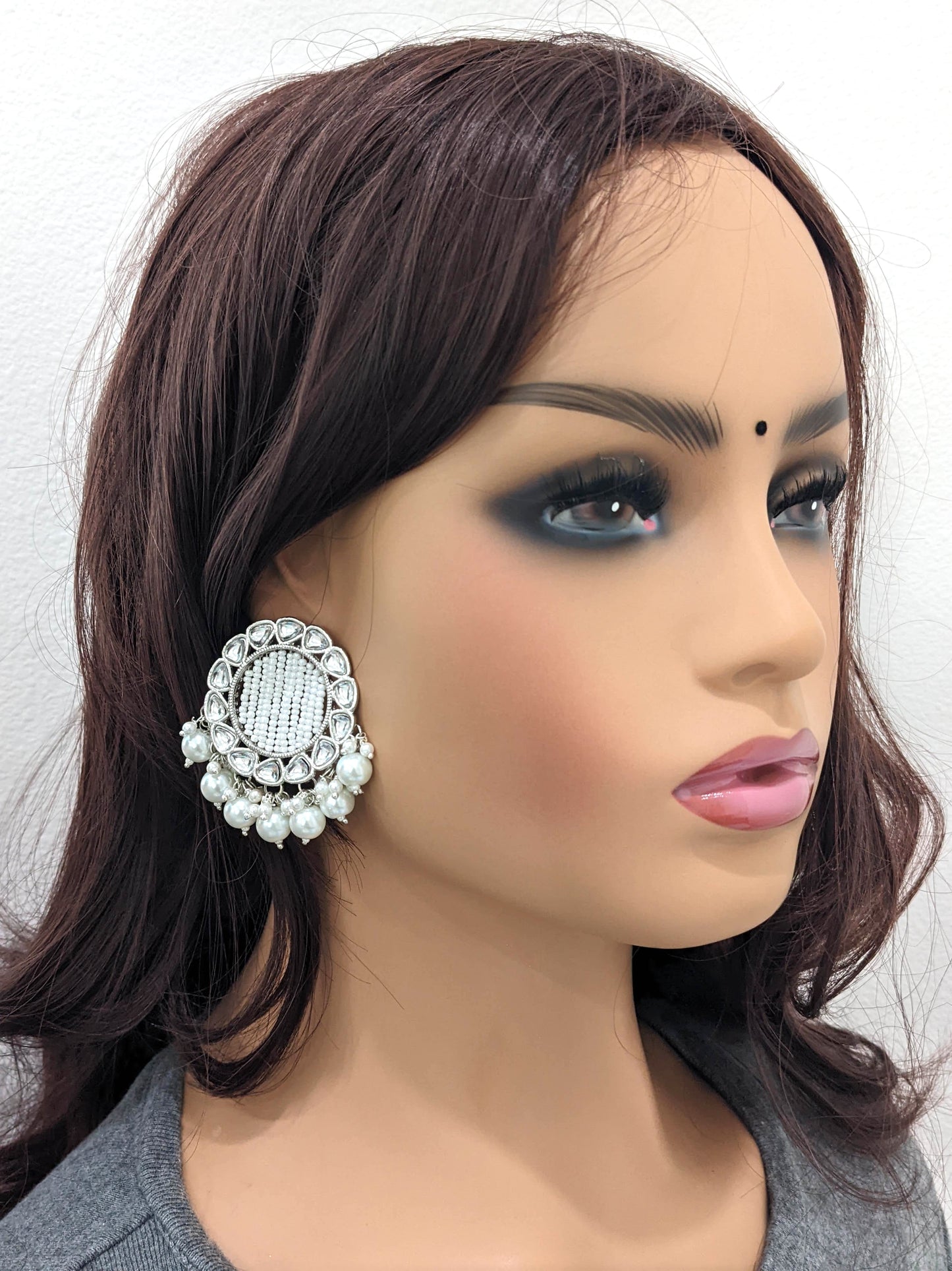 Silver rhodium plated Large Stud Earrings