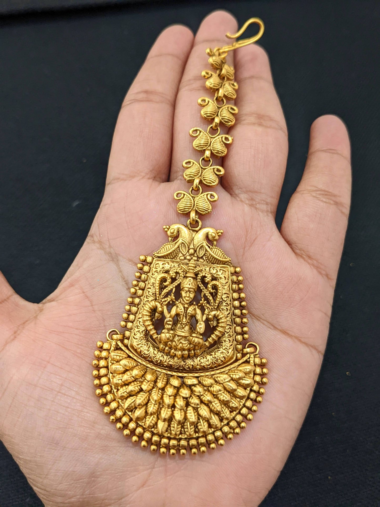 Antique matte Gold plated Lakshmi ji Maang Tikka