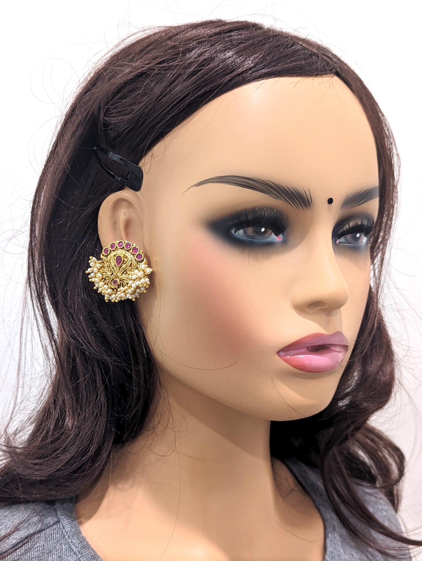 Polki gold plated Large Stud Earrings