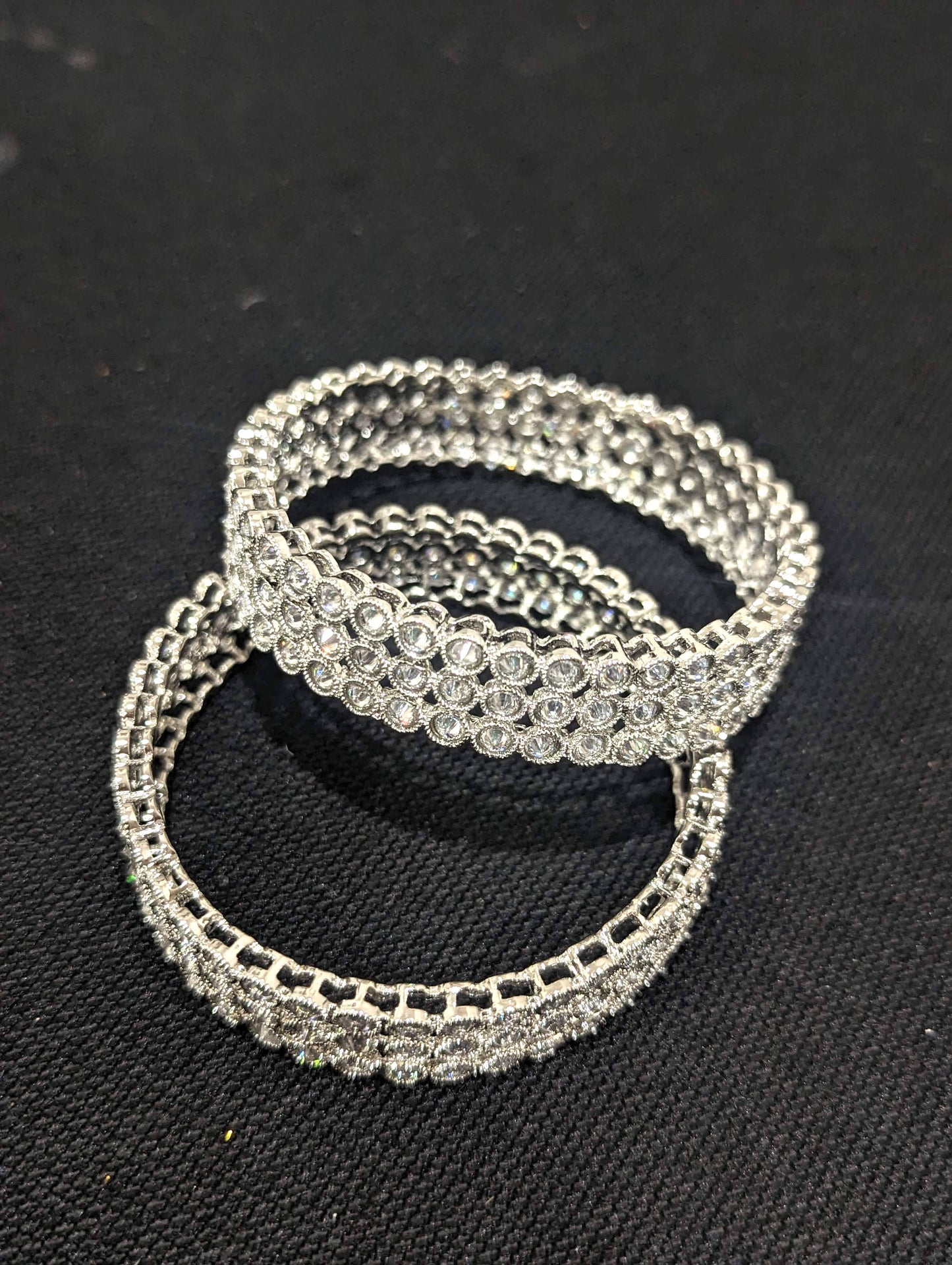 Silver rhodium Polki stone Designer Bangles
