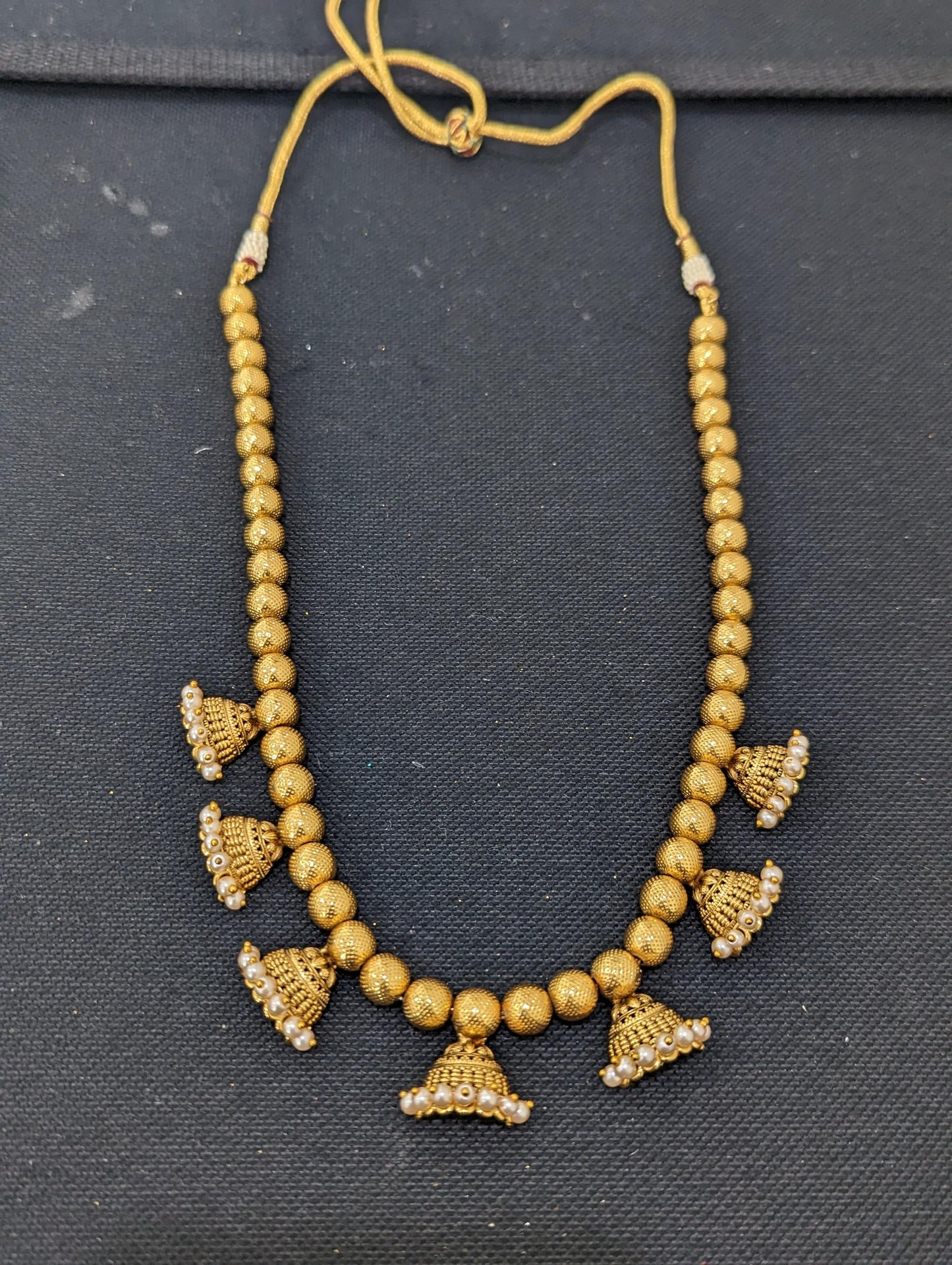 Gold bead half jhumka Necklace