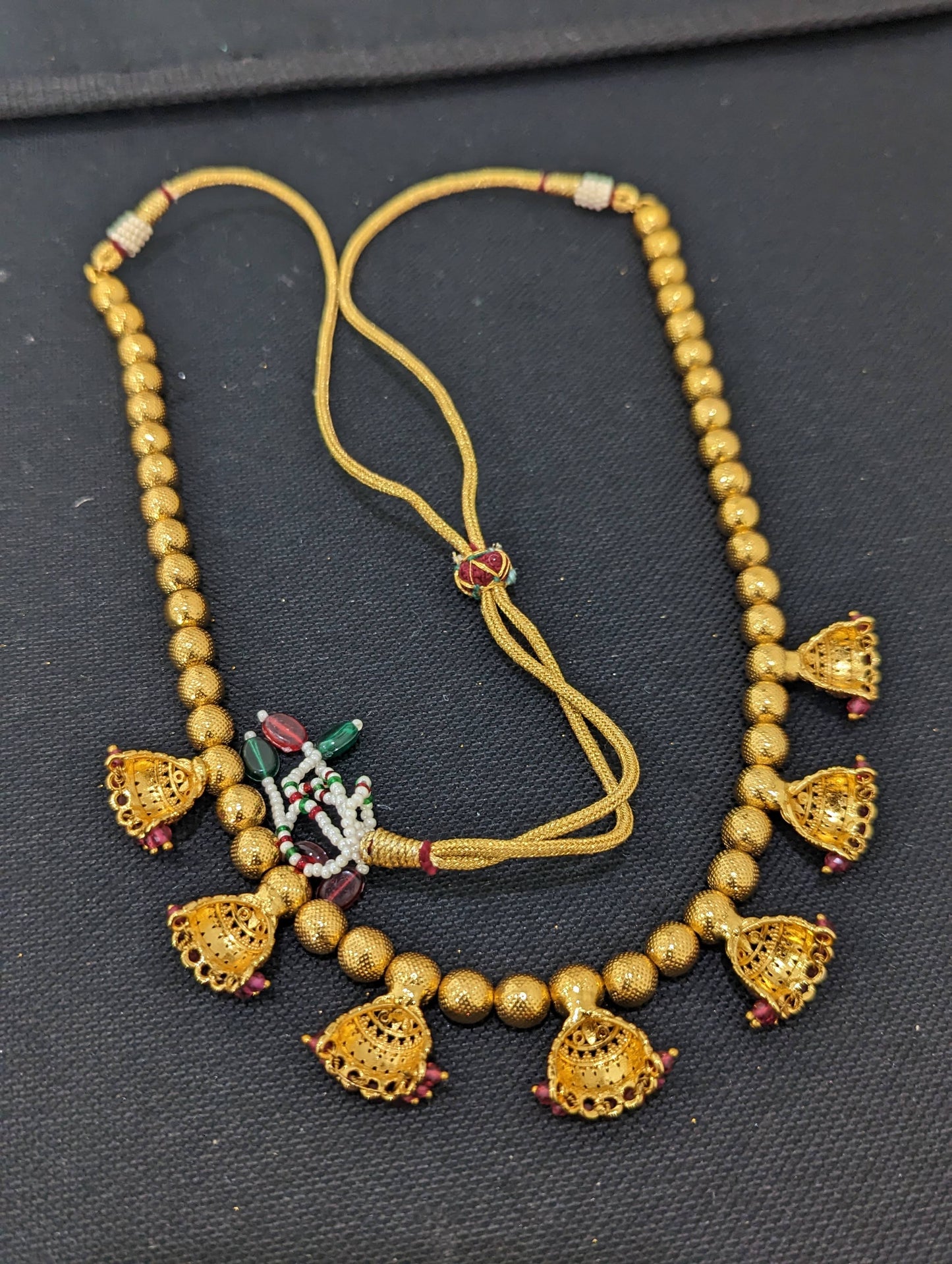 Gold bead half jhumka Necklace