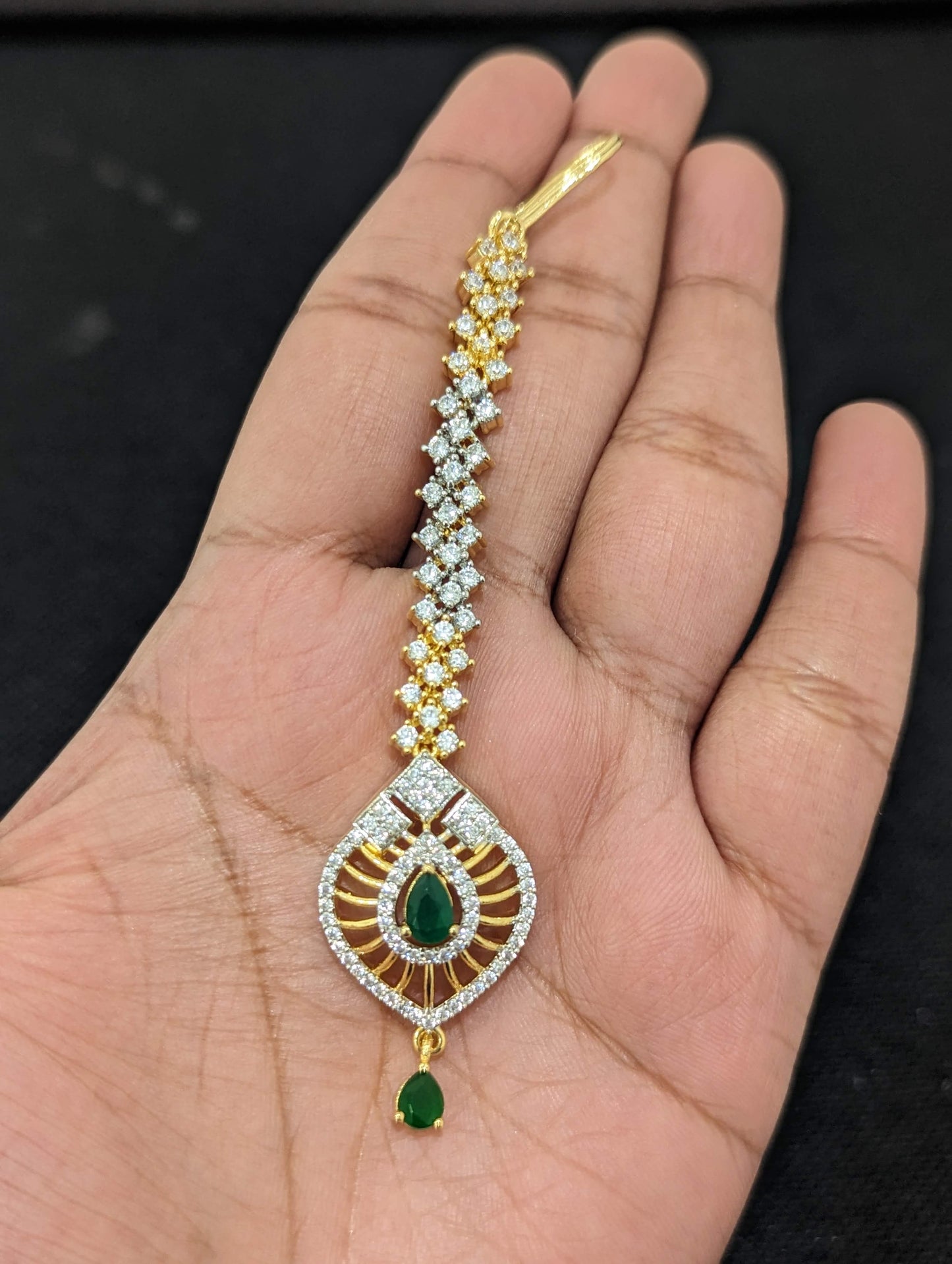 CZ stone embedded Chandbali Maang Tikka - D2