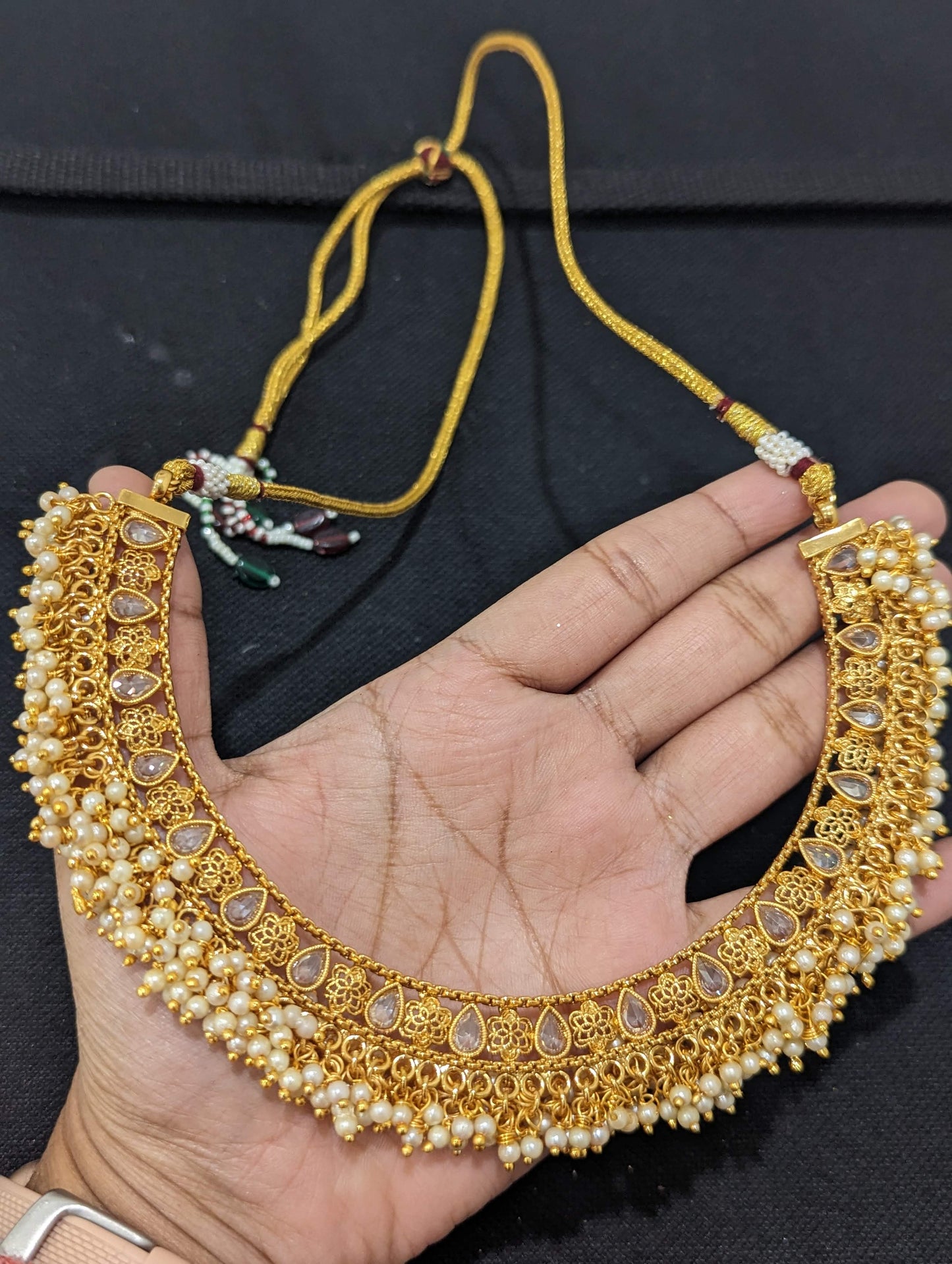 Pearl cluster bead dangle Choker Necklace and Earrings set - Design 3