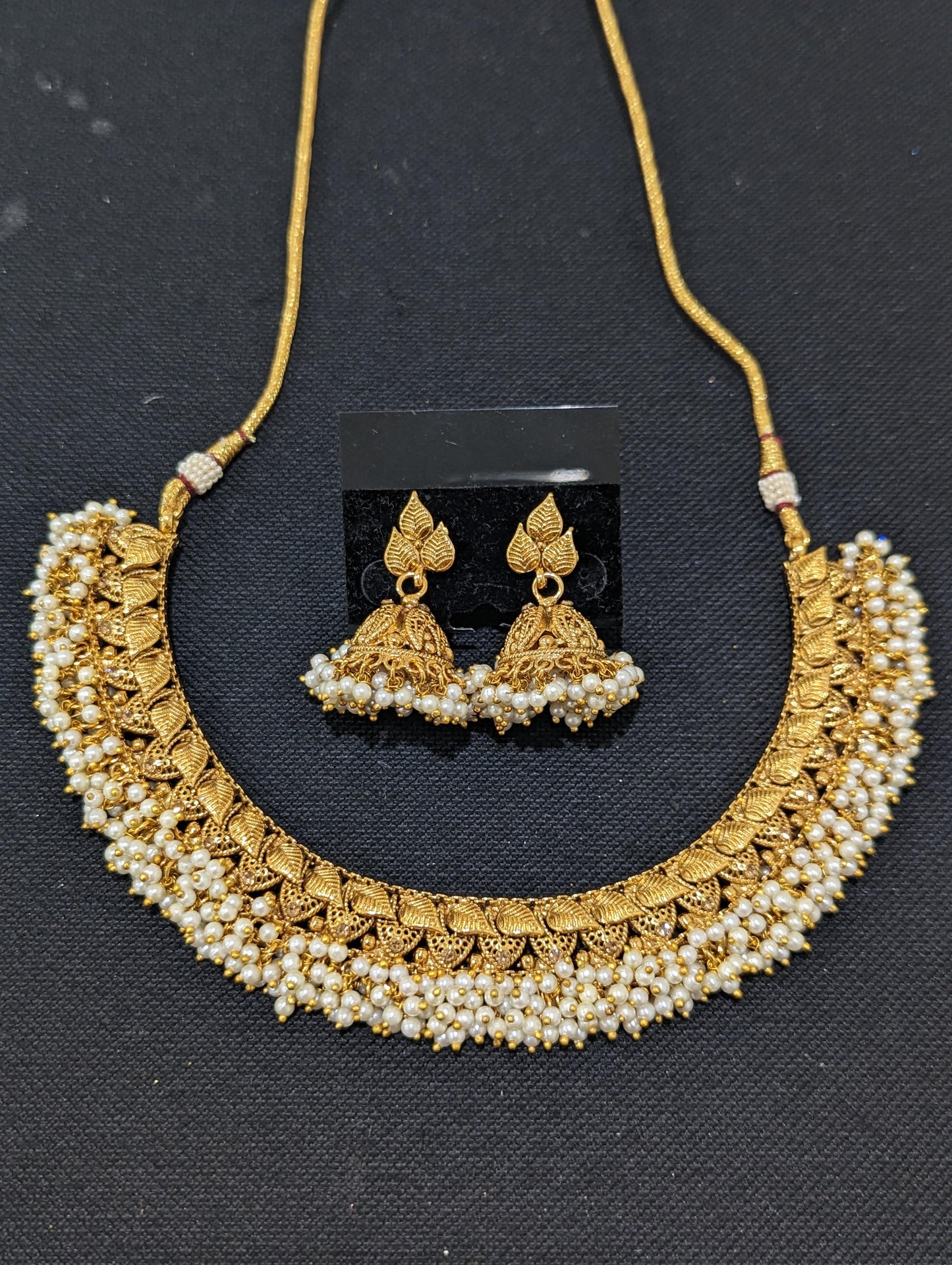 Pearl cluster bead dangle Choker Necklace and Earrings set - Design 4