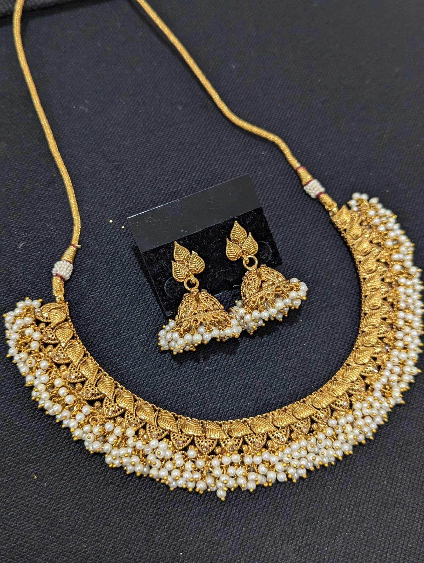 Pearl cluster bead dangle Choker Necklace and Earrings set - Design 4