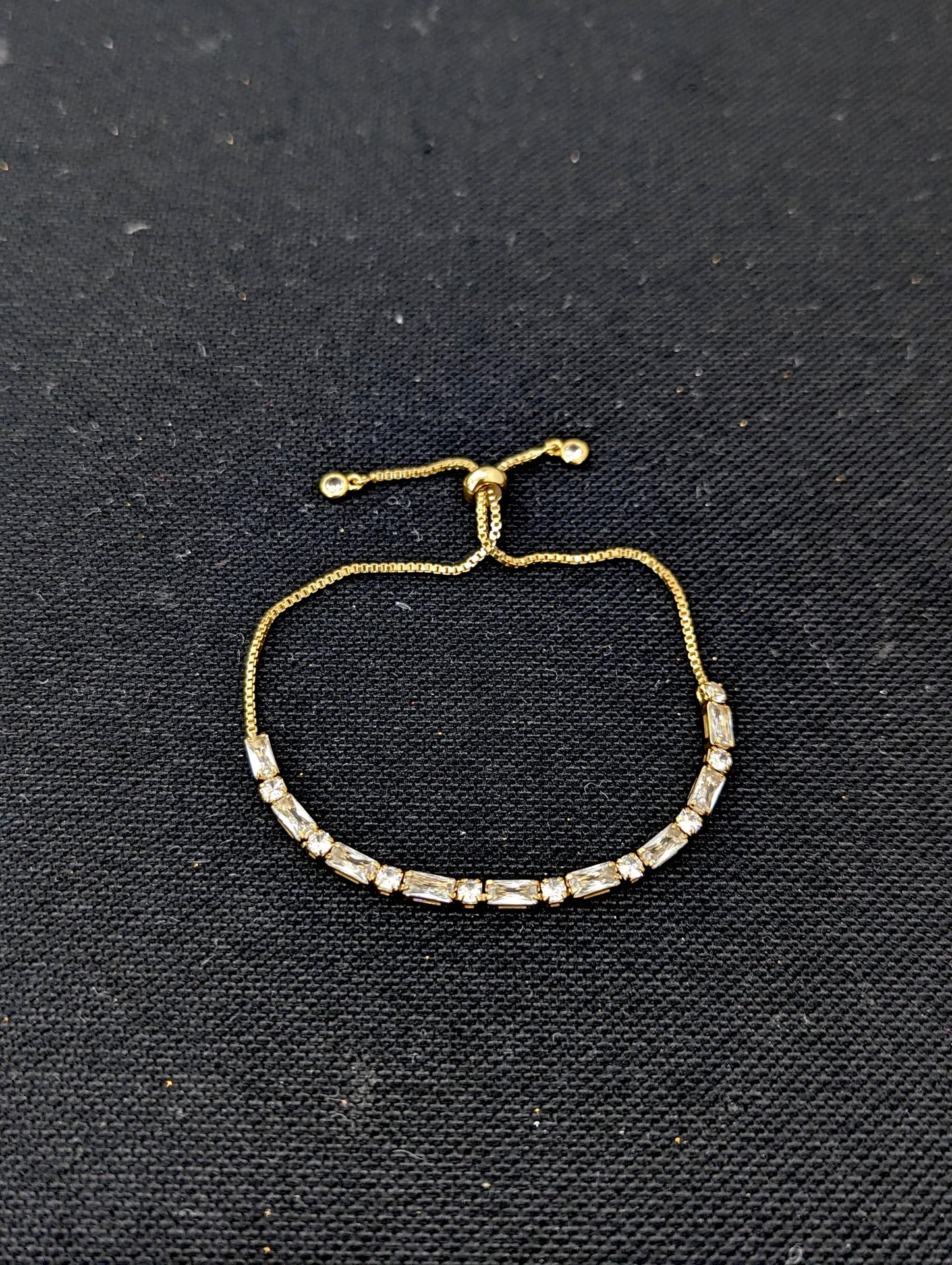 Round Rectangle CZ gold plated Adjustable Bracelet