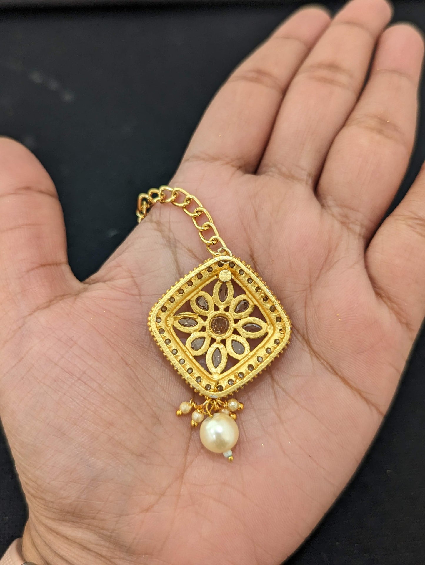 Diamond design Gold plated Polki Maang Tikka