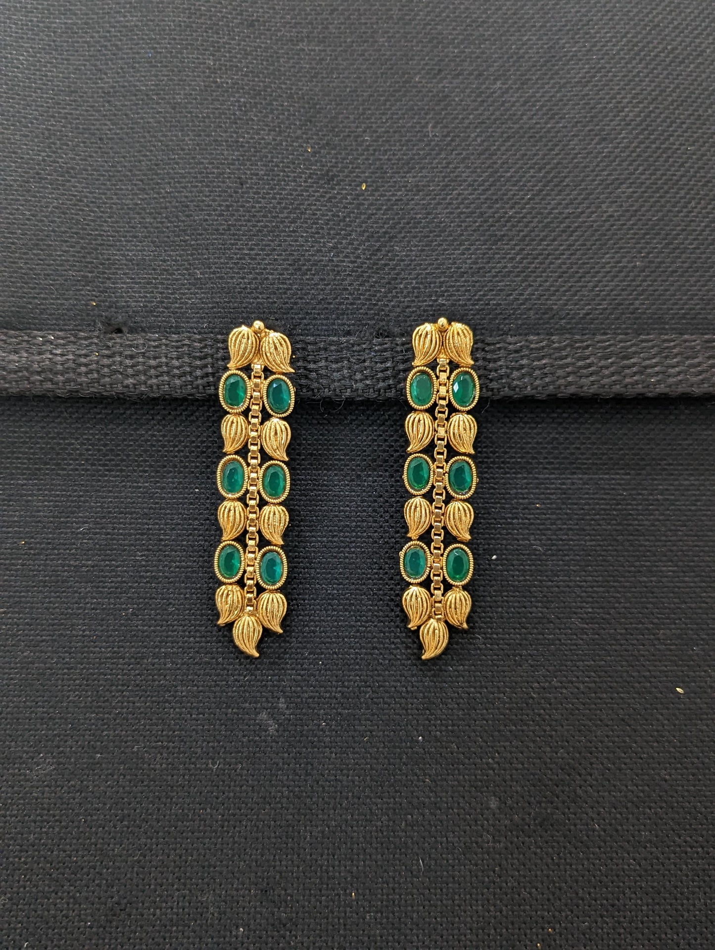 Leaf design Polki stone dangle earrings
