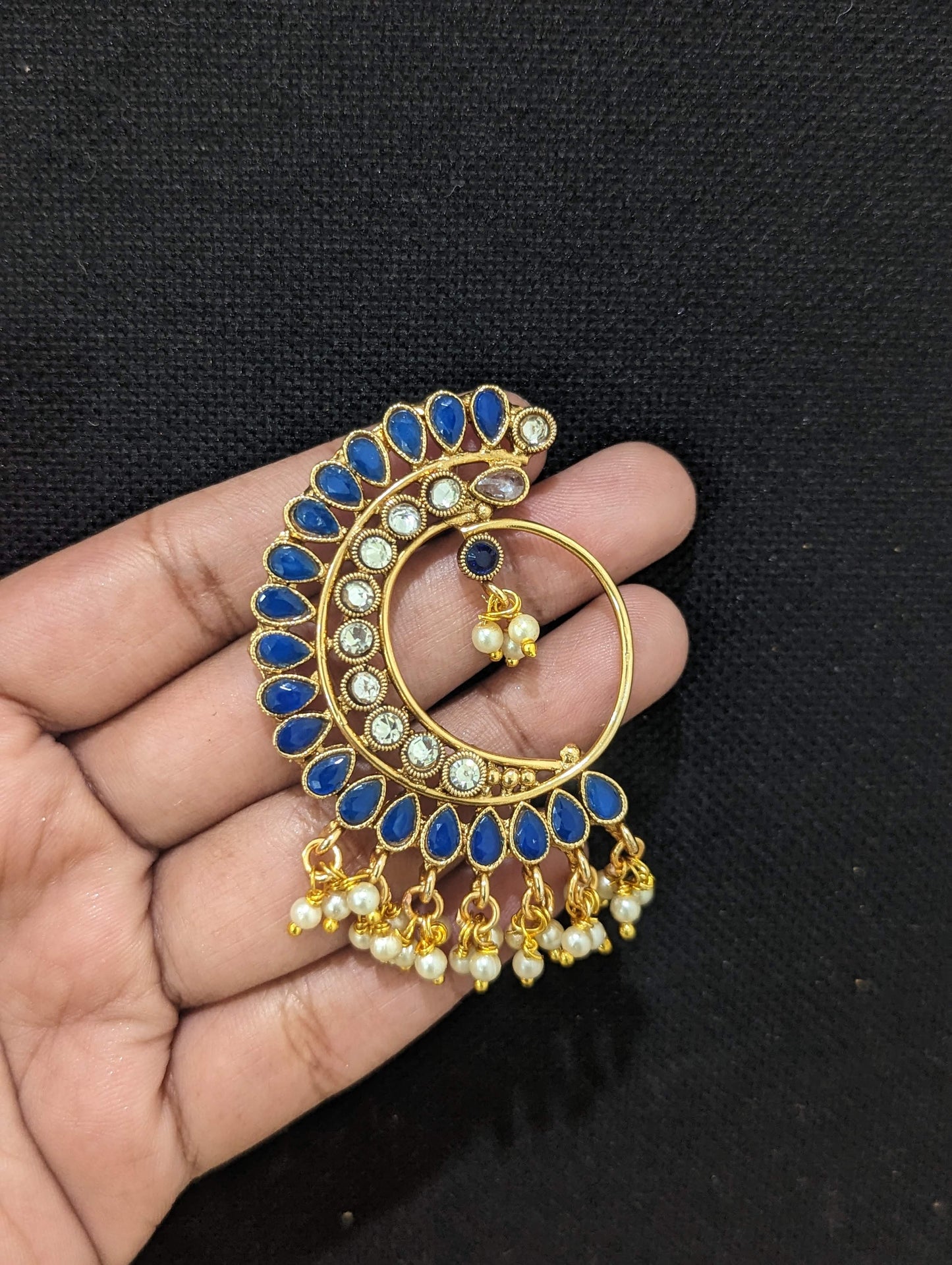 Blue polki Large stud earrings
