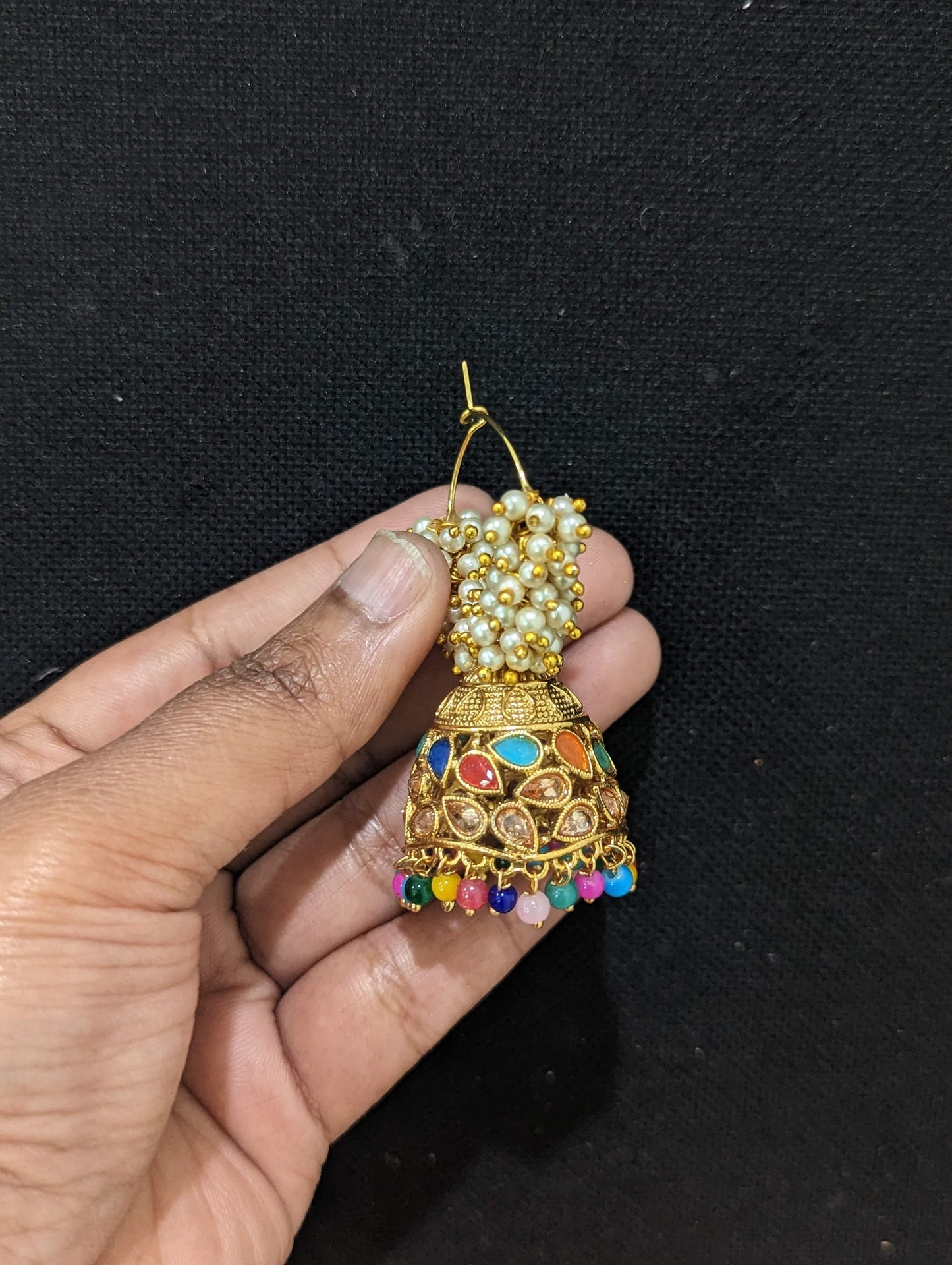 Pearl cluster Medium Hoop Jhumka Earrings