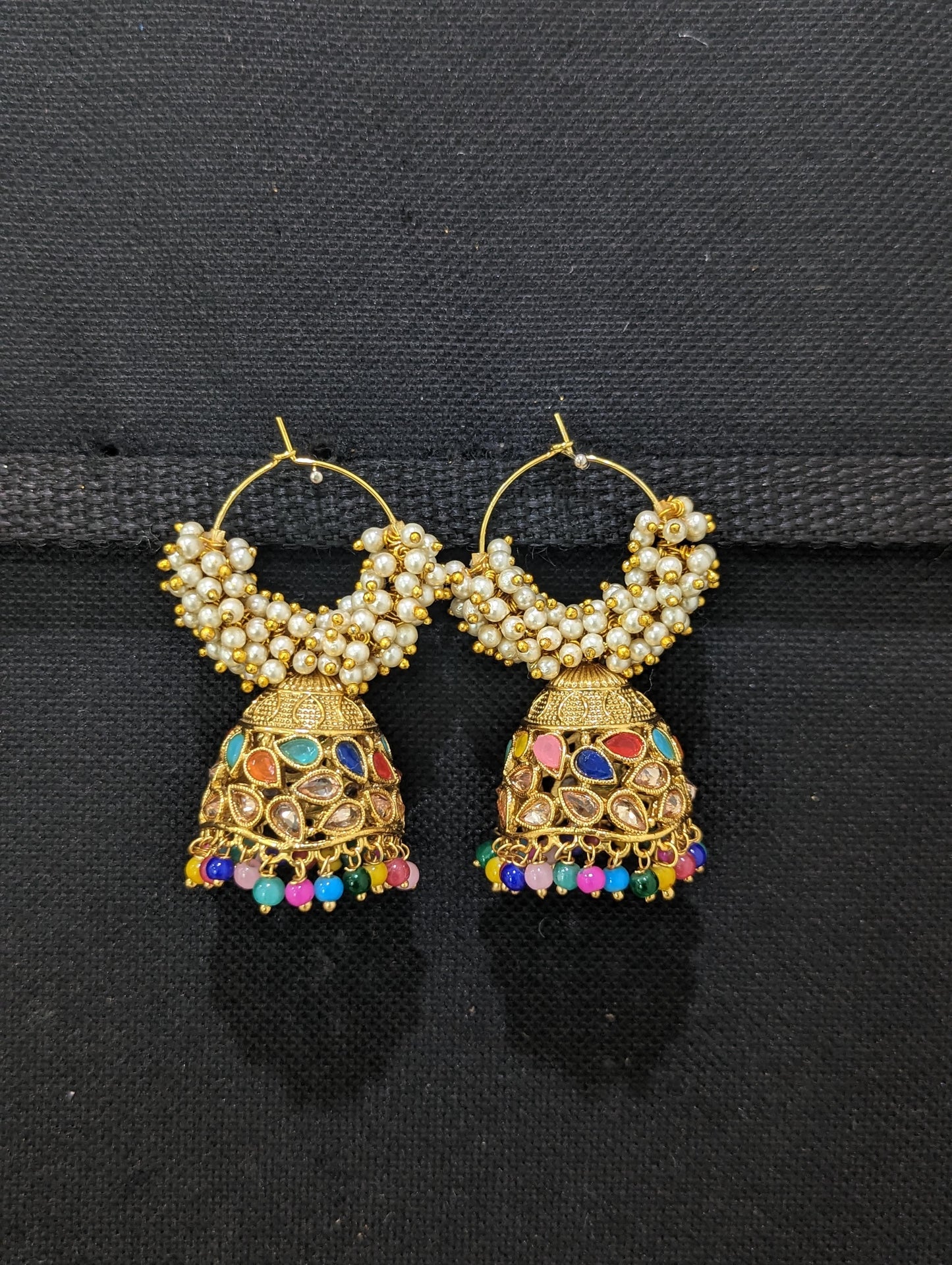 Pearl cluster Medium Hoop Jhumka Earrings