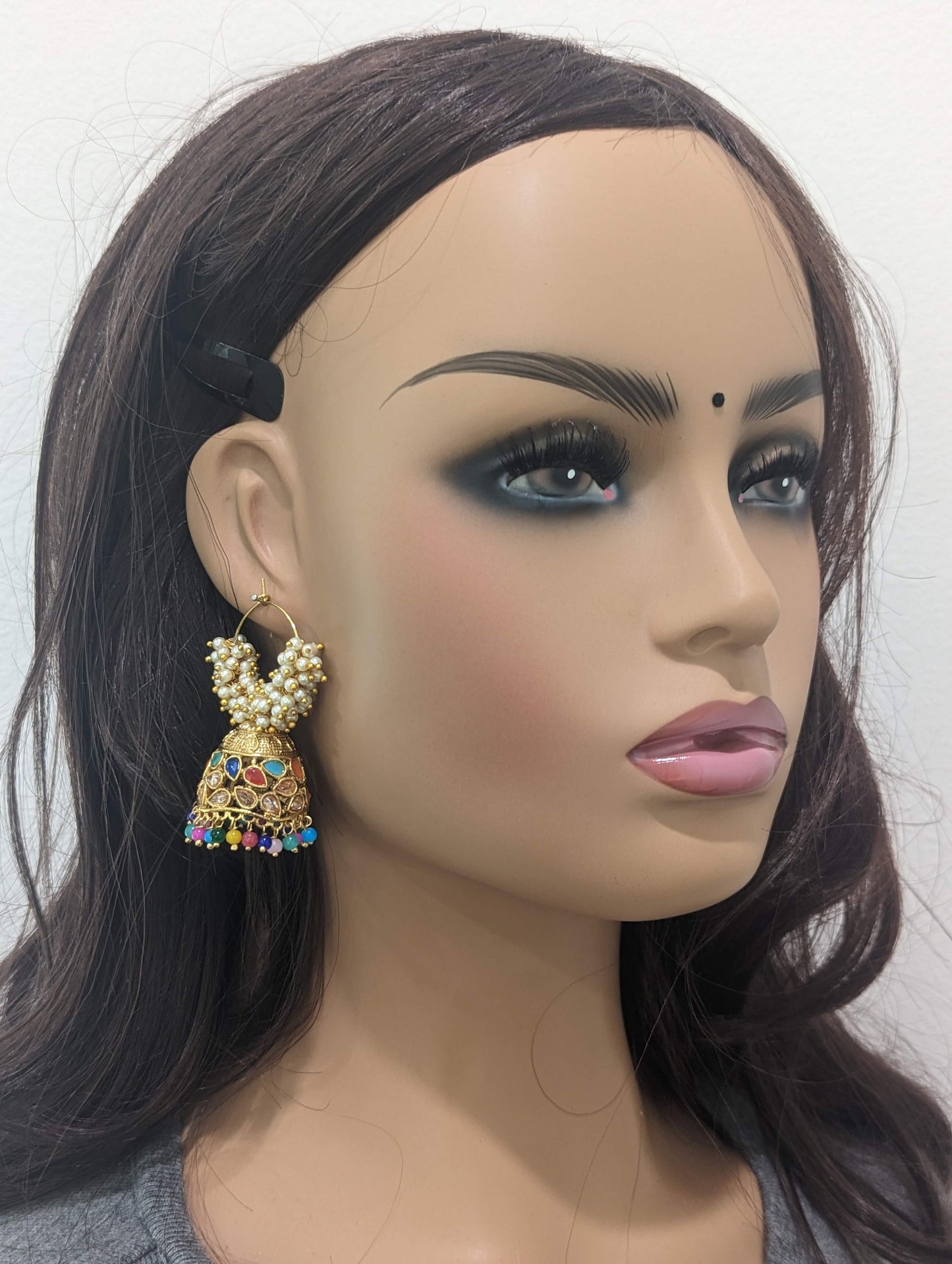 Pearl cluster Medium Hoop Jhumka Earrings
