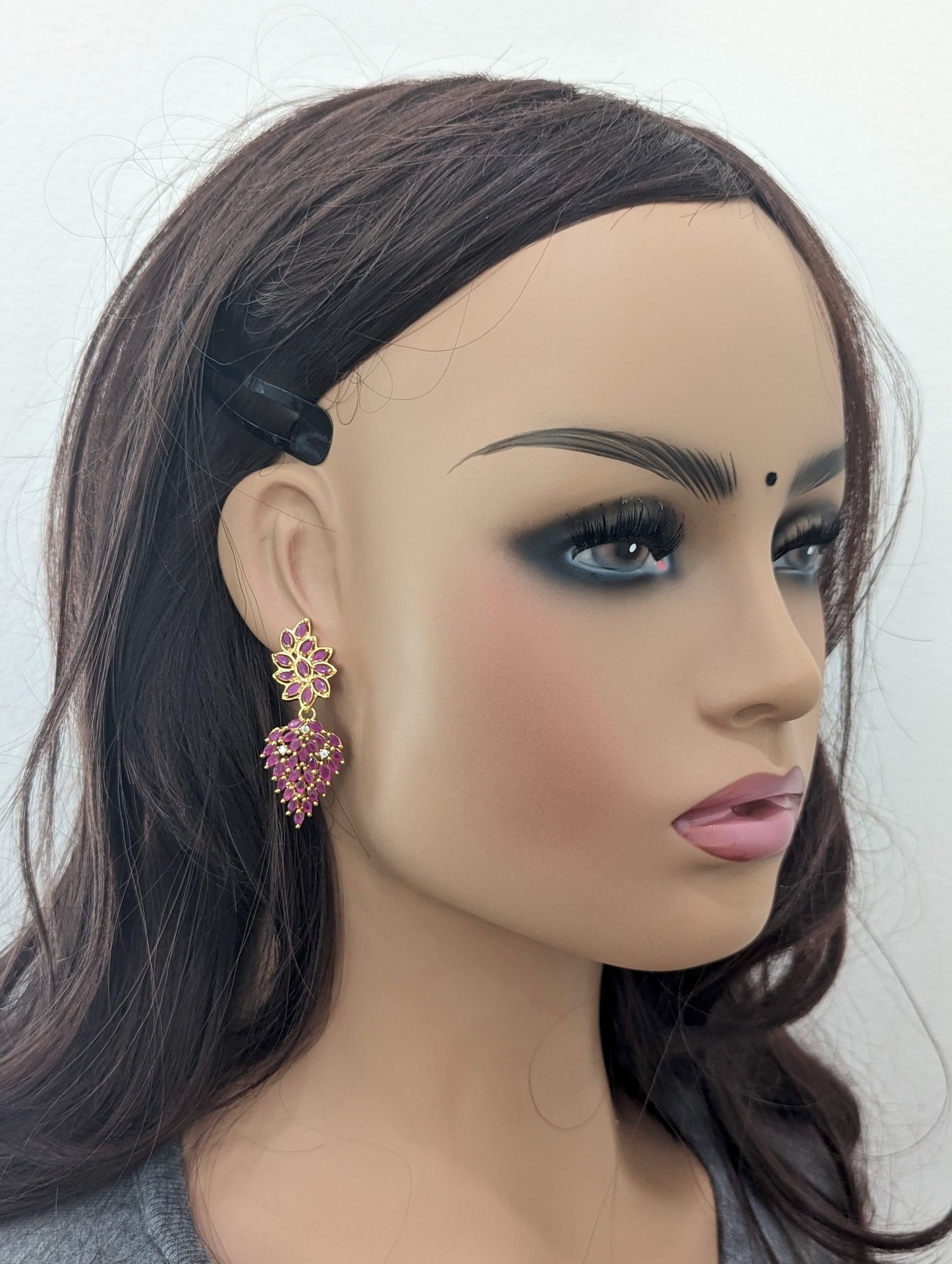 Designer Ruby CZ Dangle Earrings