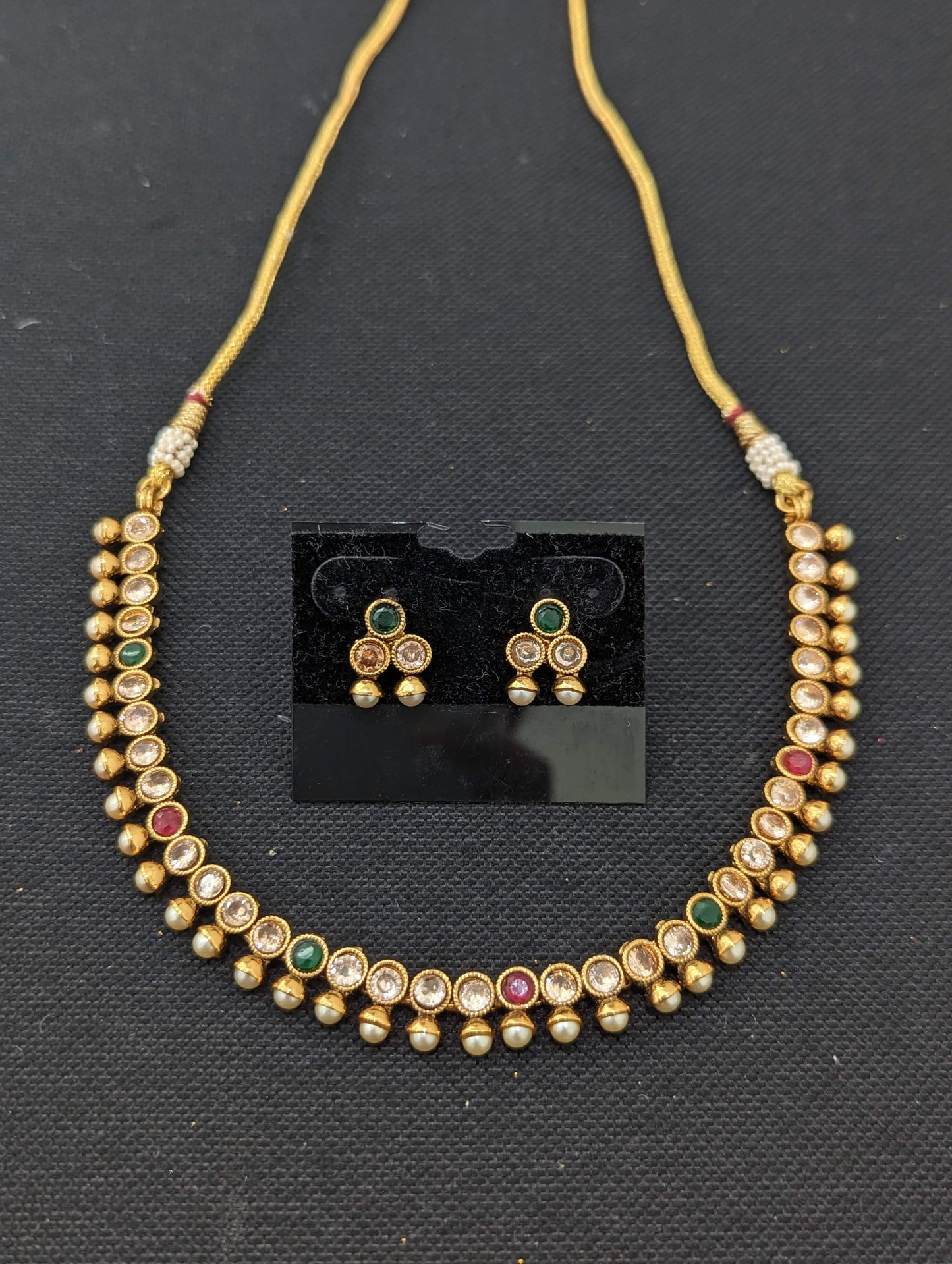 Simple Polki Pearl Choker Necklace and Earrings set