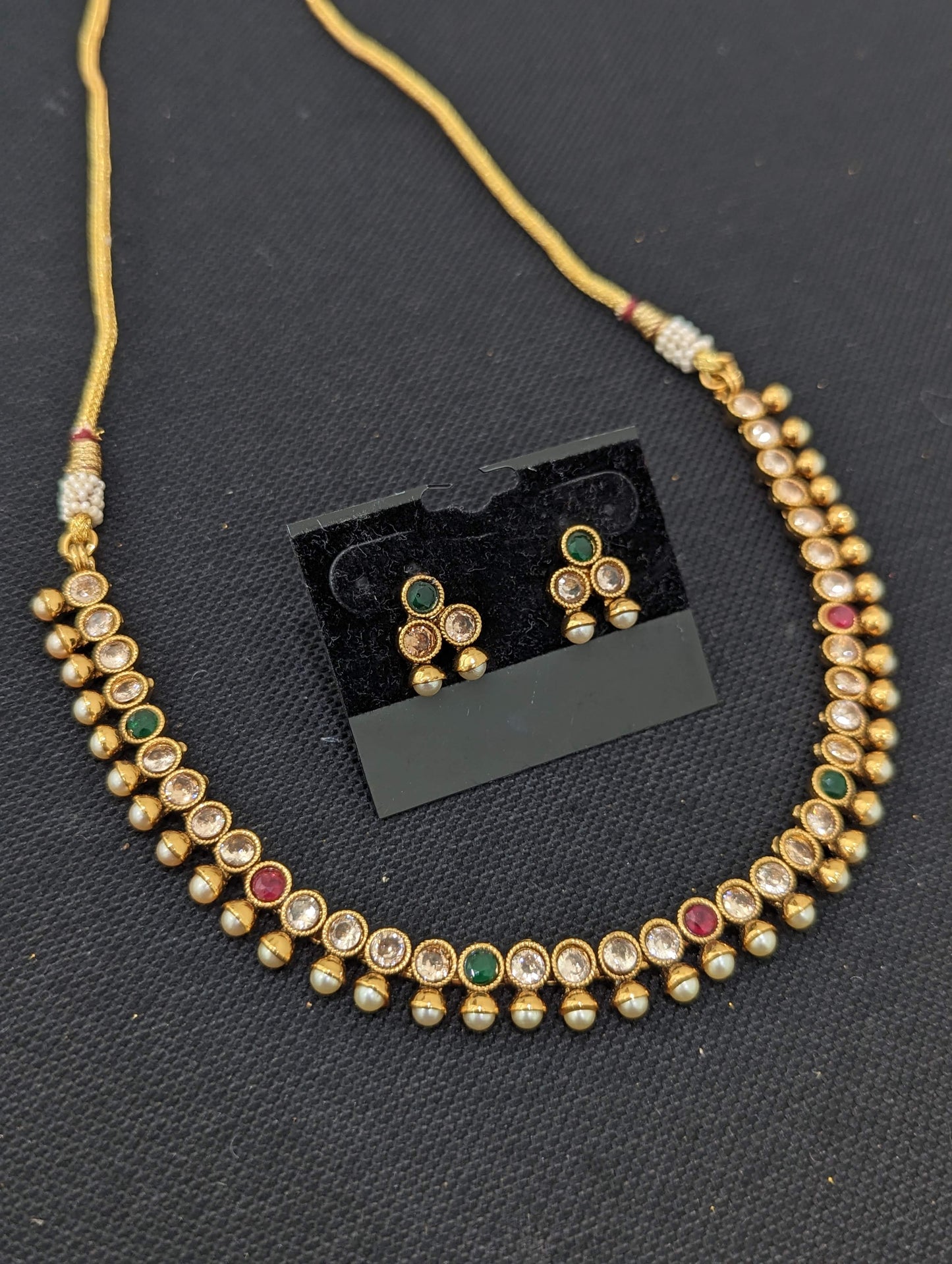 Simple Polki Pearl Choker Necklace and Earrings set