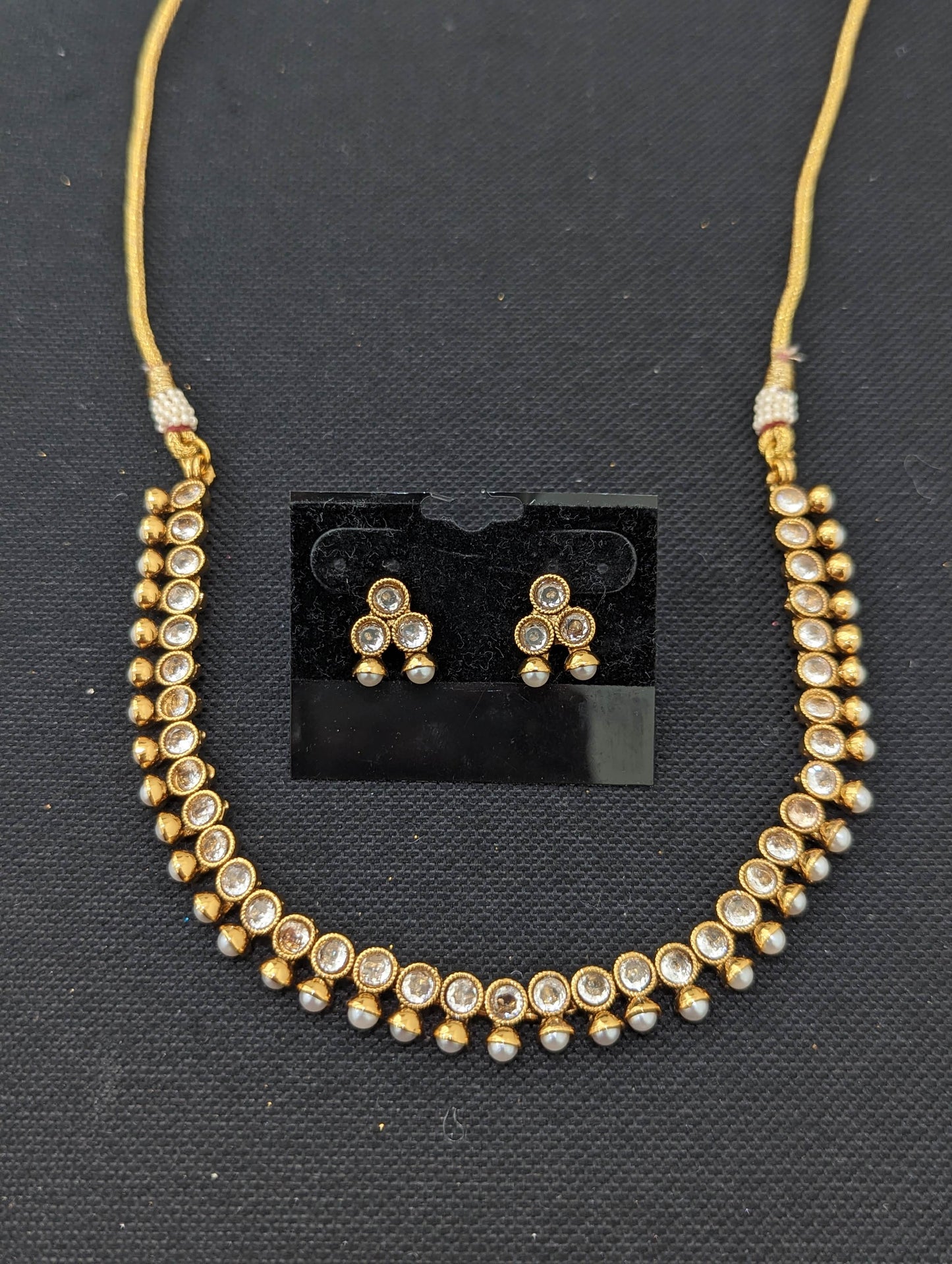 Simple Polki Pearl Choker Necklace and Earrings set