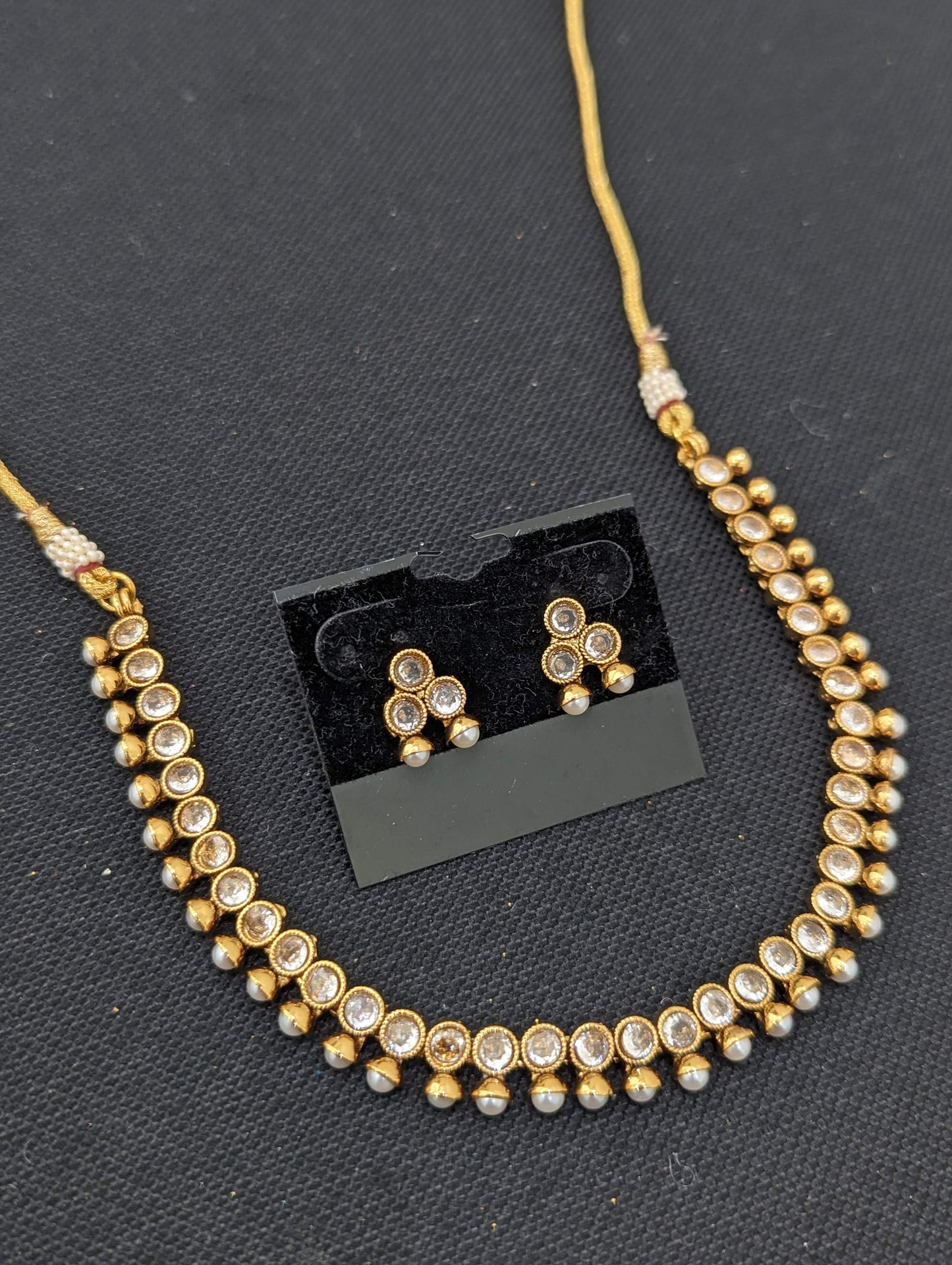 Simple Polki Pearl Choker Necklace and Earrings set
