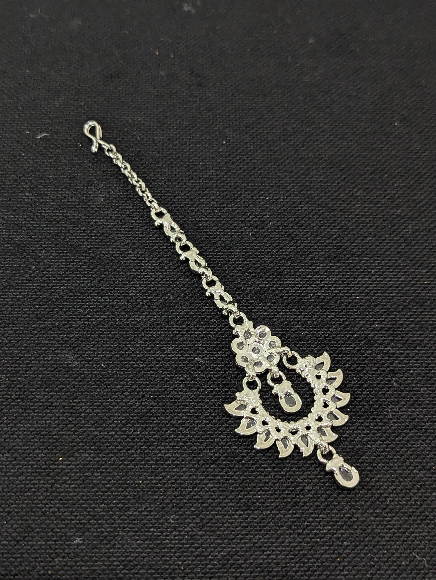 Rhodium silver plated Polki Maang Tikka