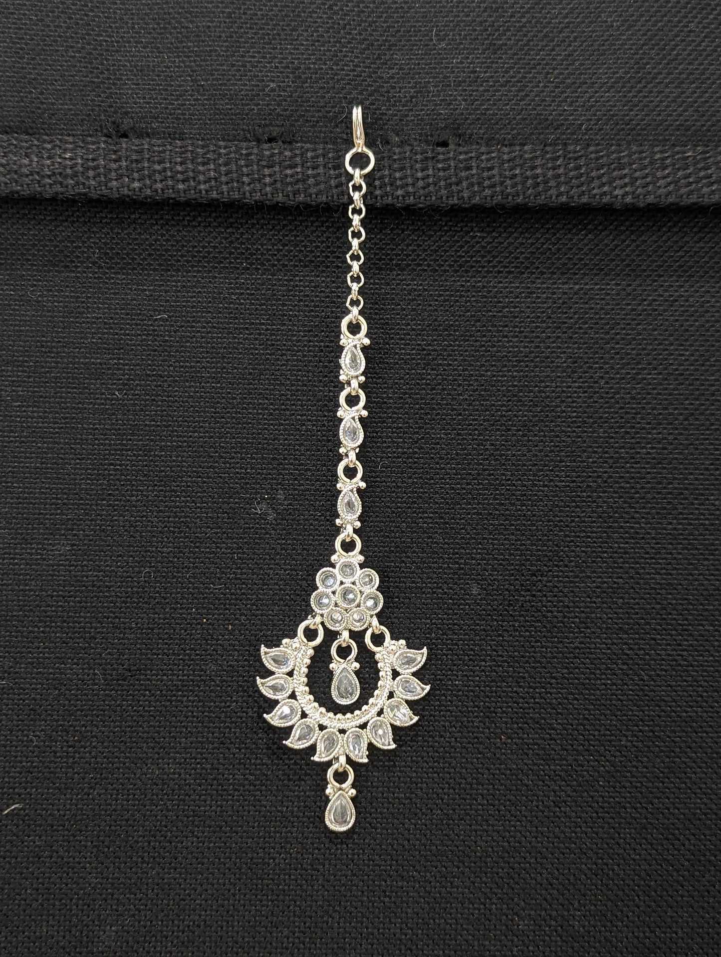 Rhodium silver plated Polki Maang Tikka