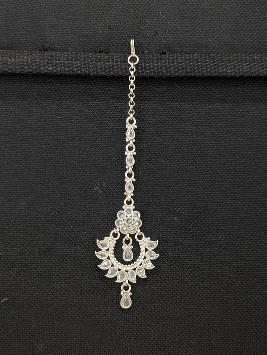Rhodium silver plated Polki Maang Tikka