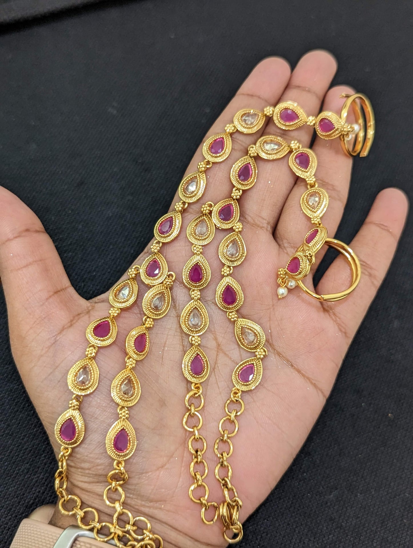 Polki Haath Phool / Bracelet Ring Combo / Ring Chain Bracelet / Indian Wedding Jewelry - D6