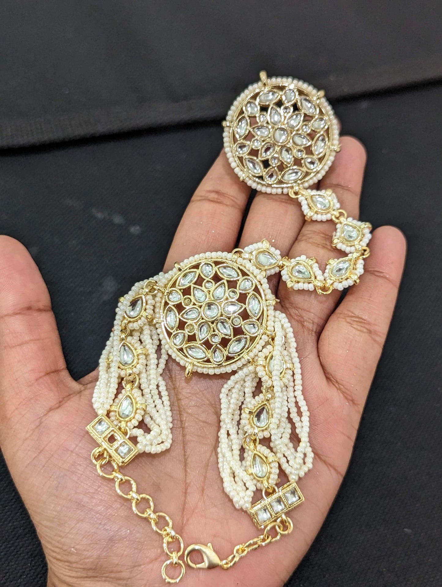 Kundan Haath Phool / Bracelet Ring Combo / Ring Chain Bracelet / Indian Bridal Jewelry - D2