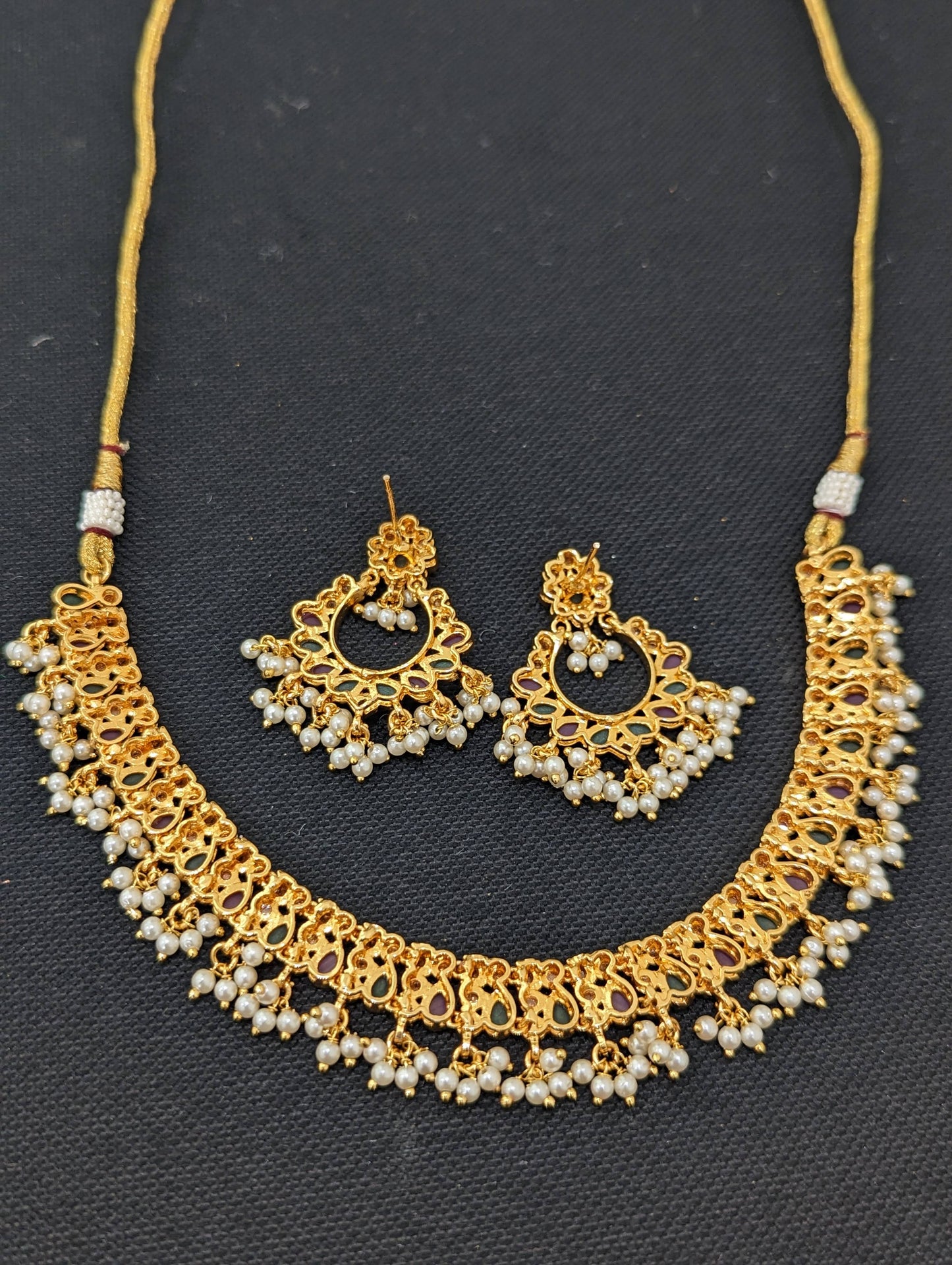 Pearl cluster dangle Polki Choker Necklace and Earrings set