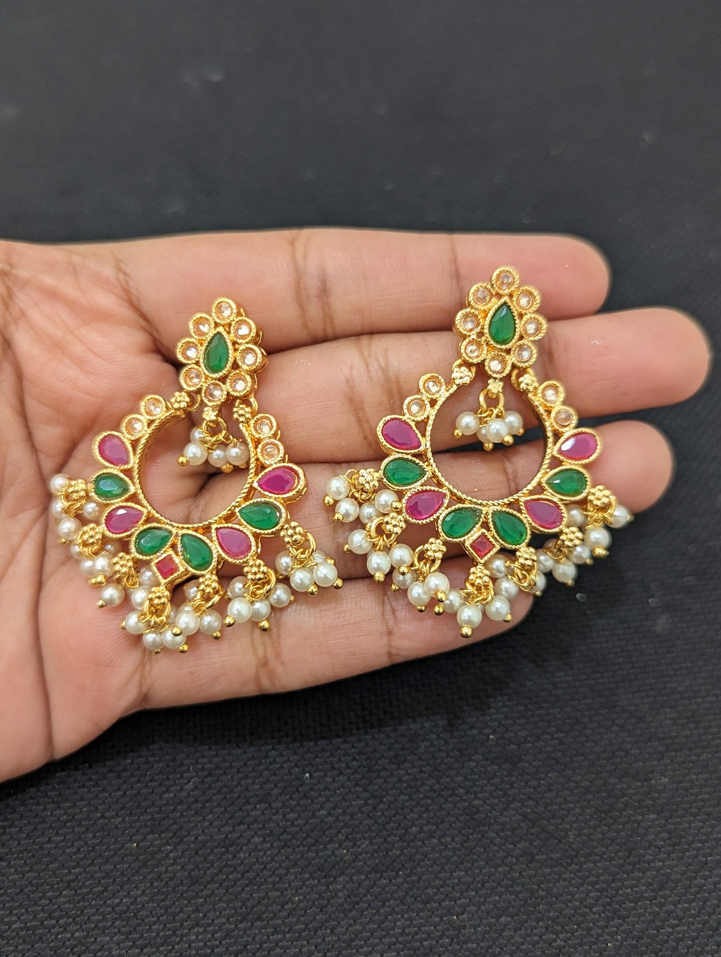 Pearl cluster dangle Polki Choker Necklace and Earrings set