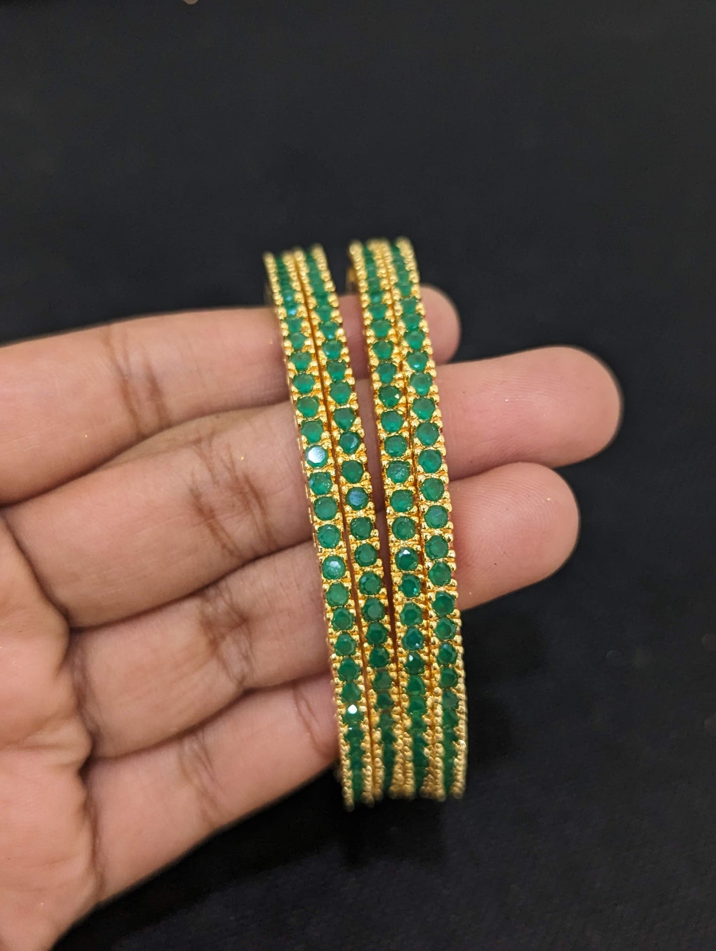 Green CZ Bangles - Set of 4