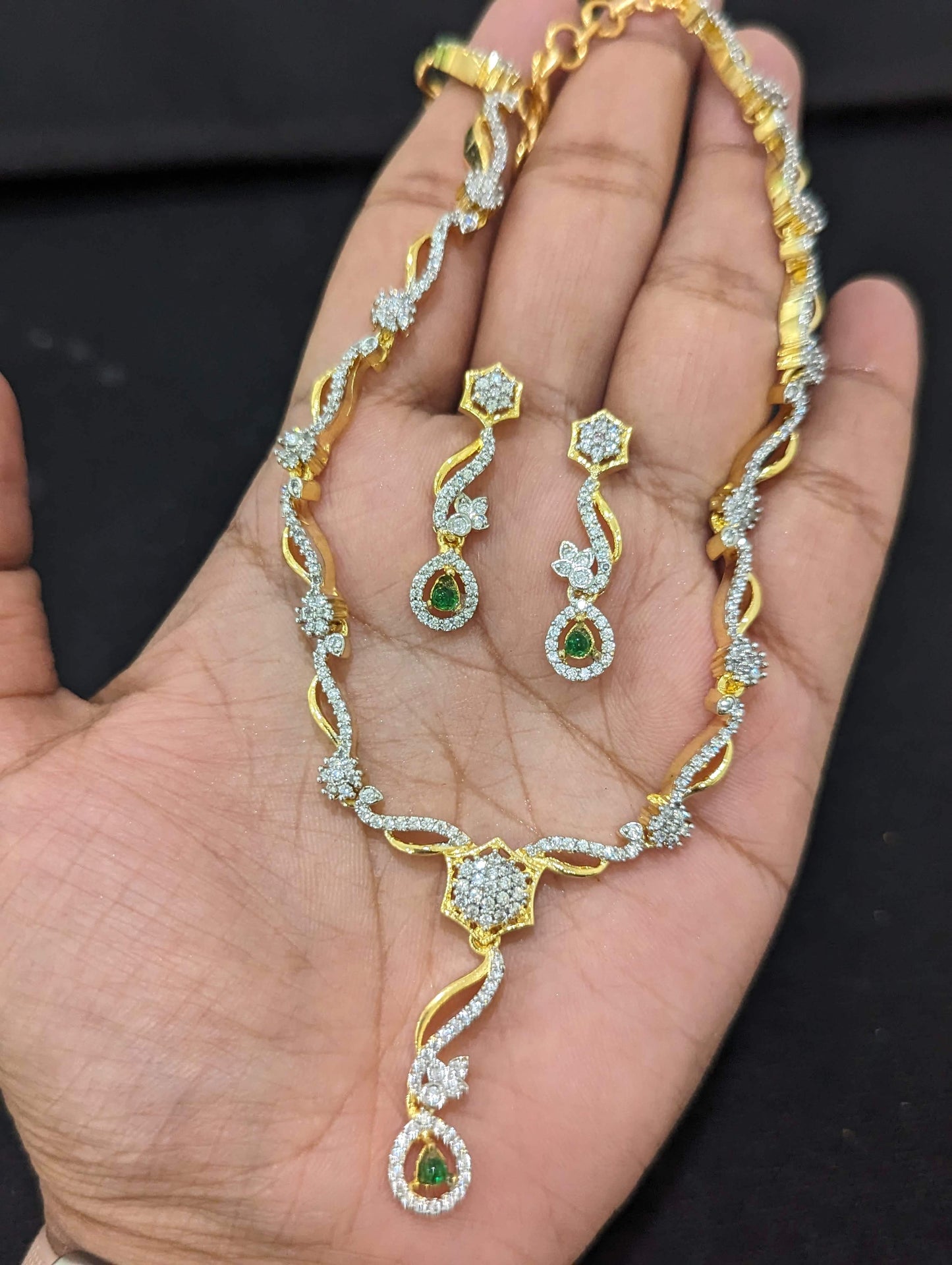 Flower CZ Choker Necklace set