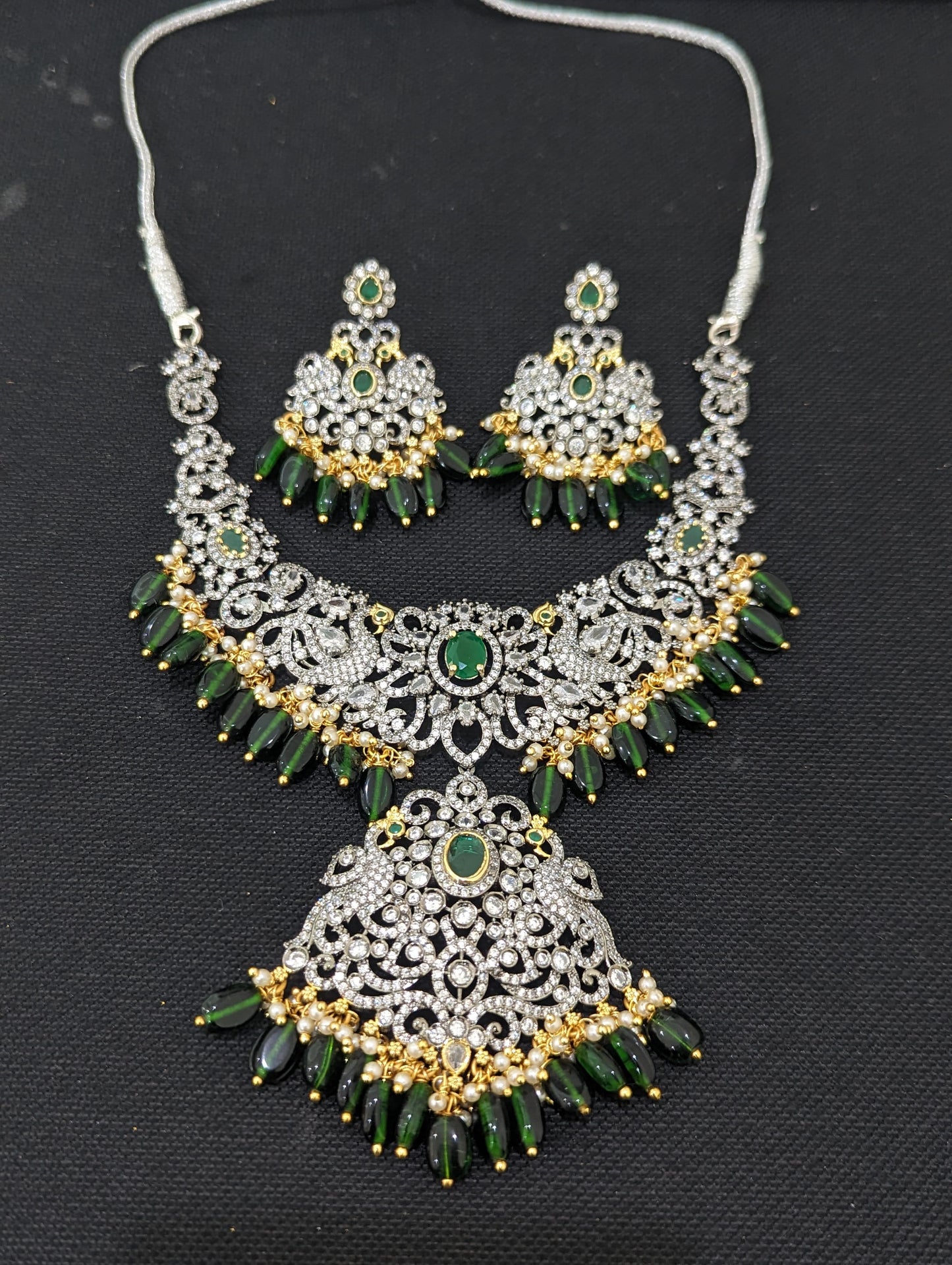 Victorian CZ Choker Necklace and Earrings set