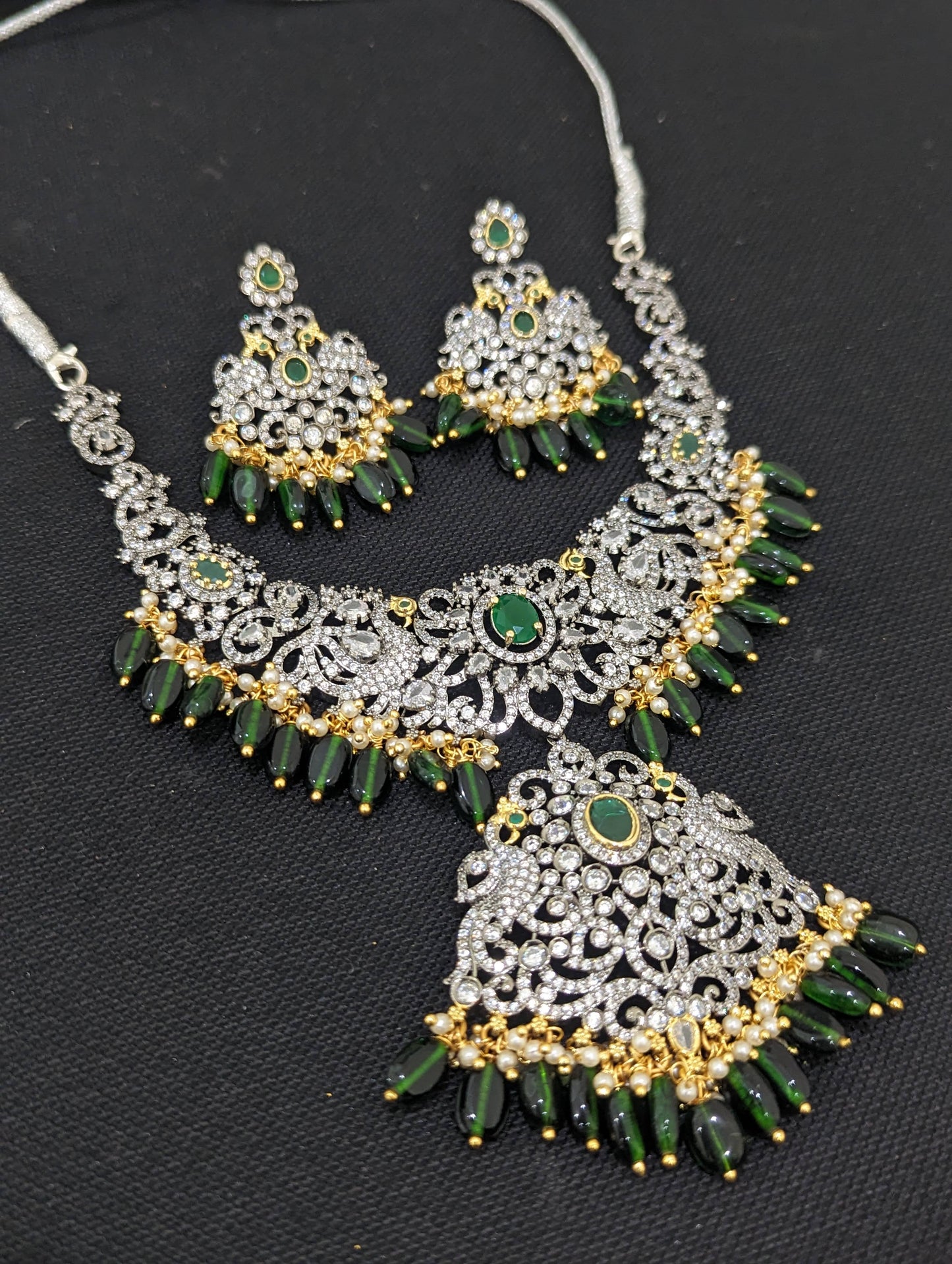 Victorian CZ Choker Necklace and Earrings set