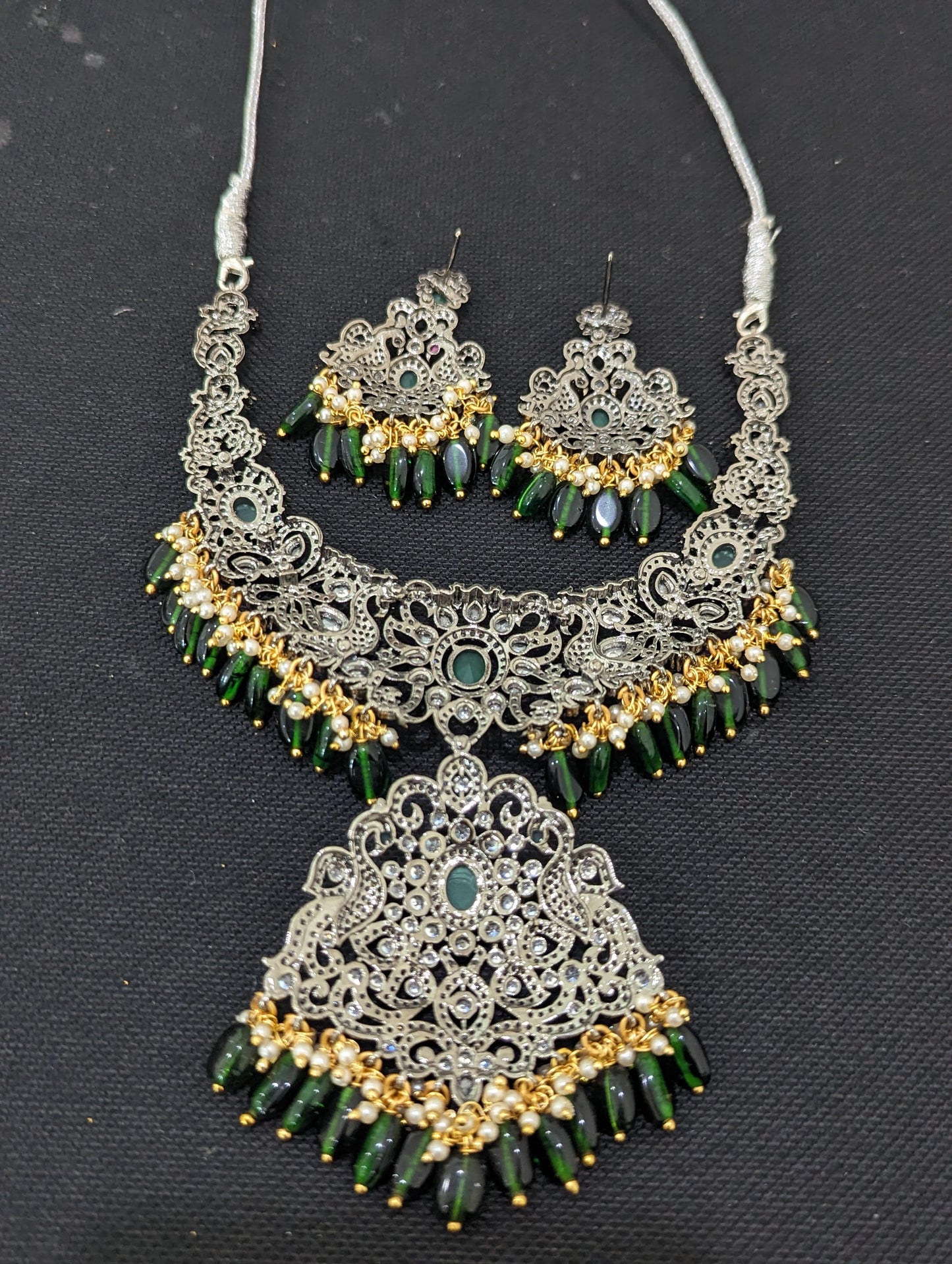 Victorian CZ Choker Necklace and Earrings set