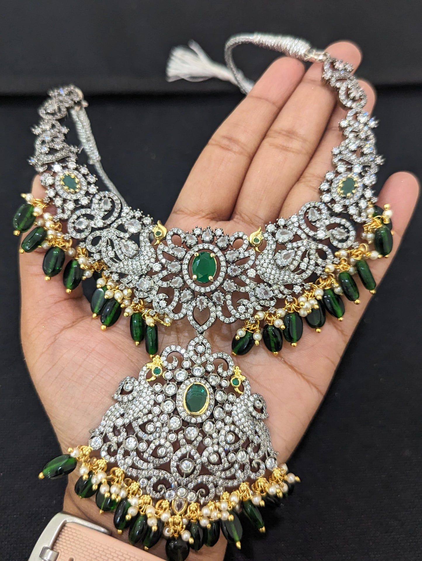 Victorian CZ Choker Necklace and Earrings set