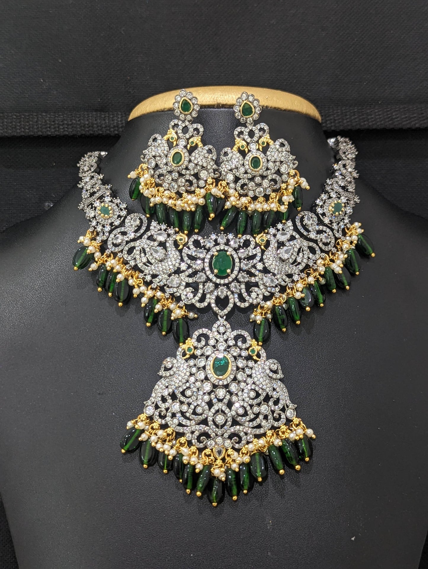 Victorian CZ Choker Necklace and Earrings set