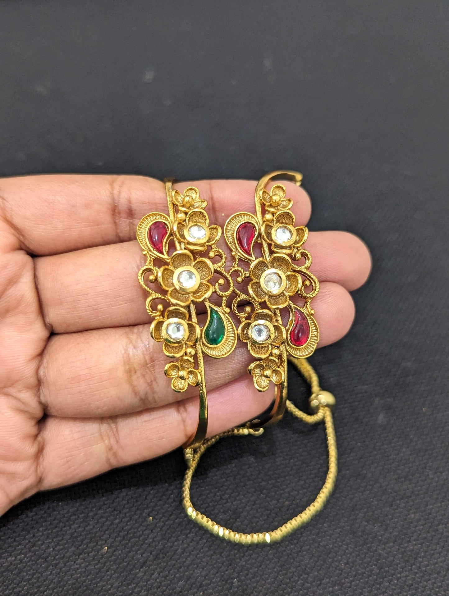 Flower design Kundan Adjustable bracelet