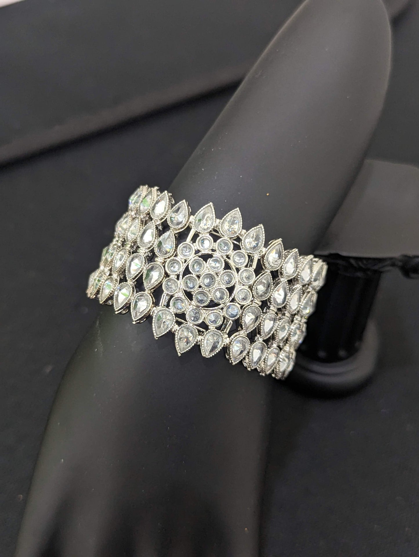 White polki stone cuff bangle bracelet
